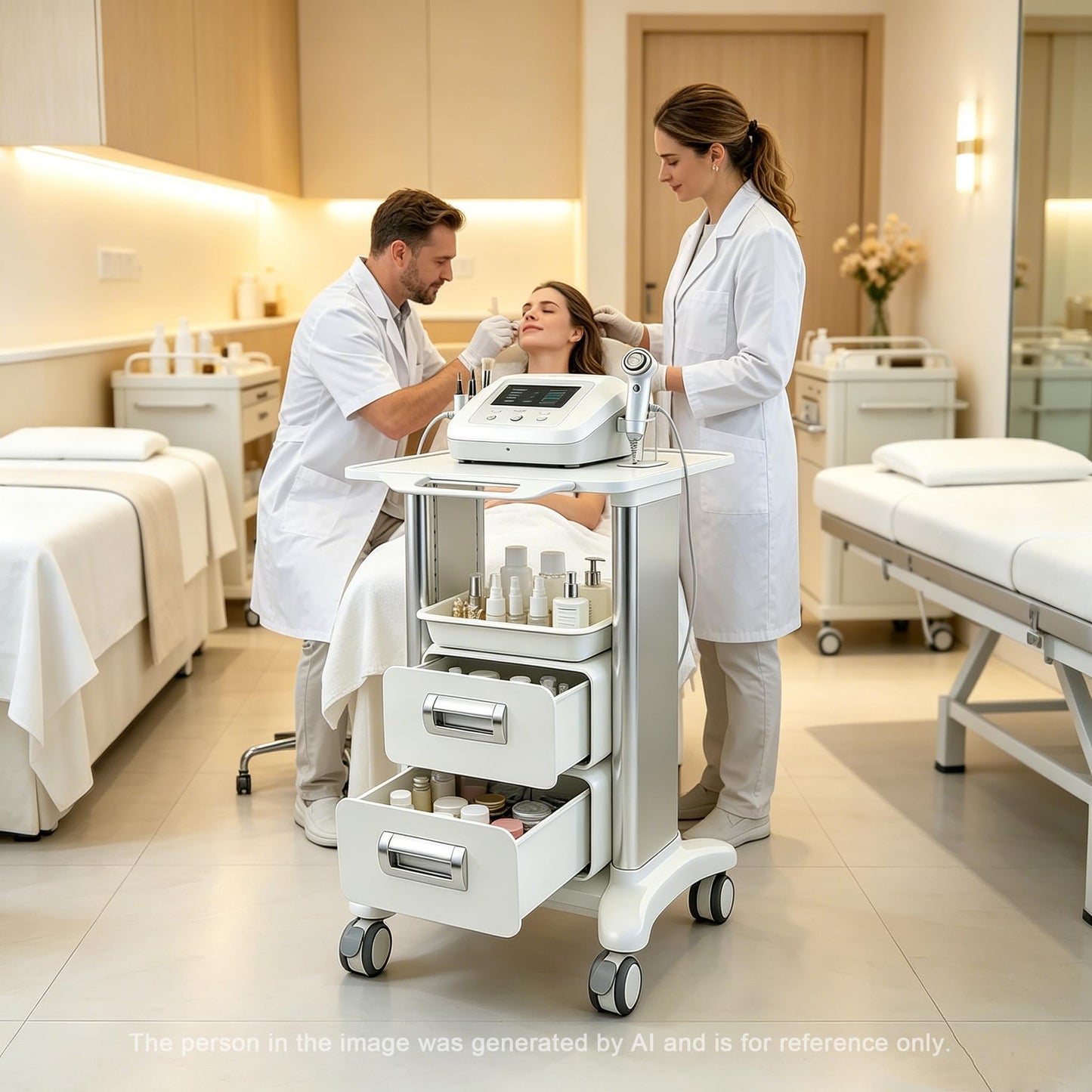 TTYXSUEPT Medical Rolling Trolley with 2 Drawers, Mobile ABS Utility Cart with 4 Silent Swivel Wheels, 225-lb Capacity for Hospitals, Clinics, Beauty Salons, and Labs (Silver, Double Drawer)