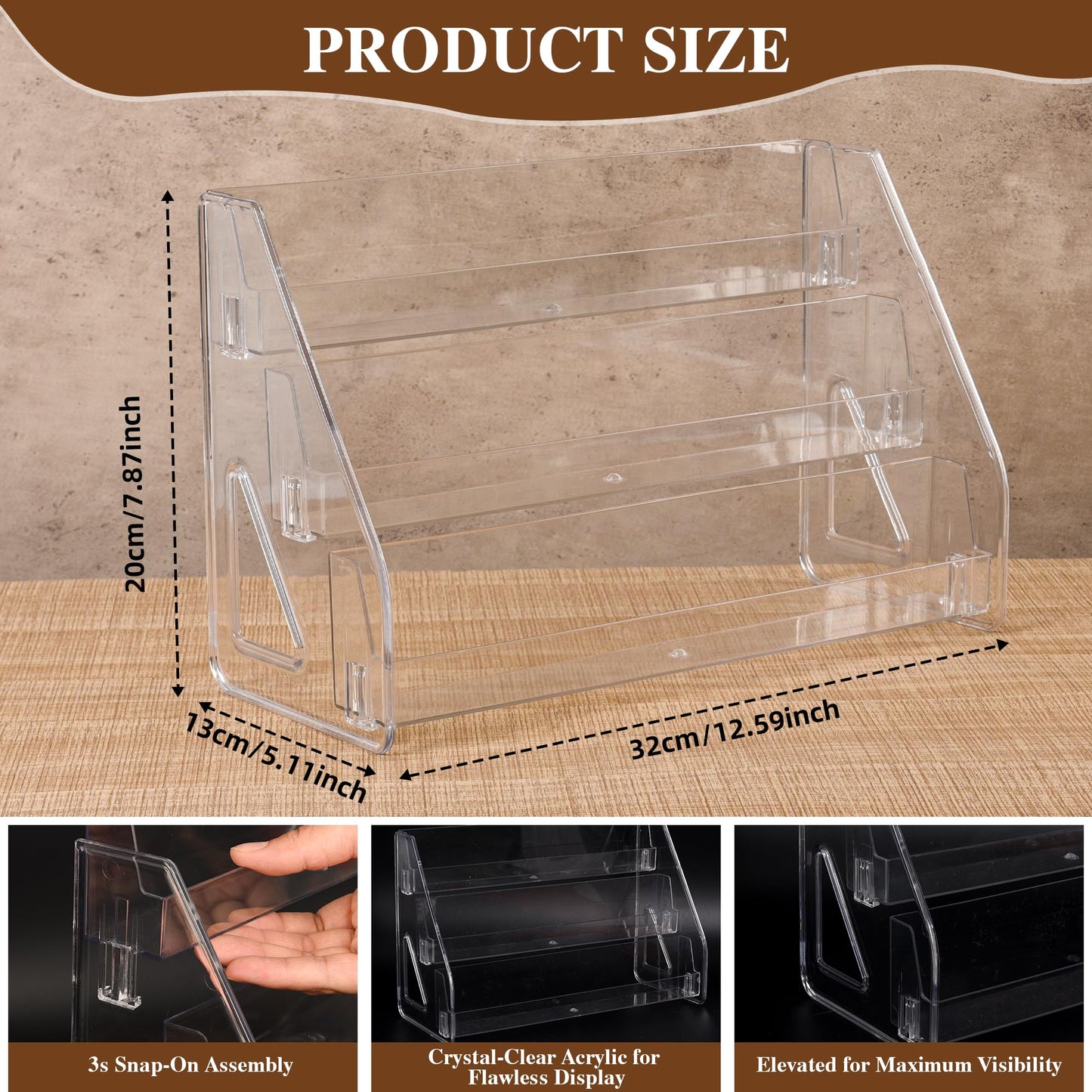 CELSOL 2 Pack Elevated 3 Tier Clear Acrylic Card Display Stand for Trading Cards, Sports Cards, Greeting Cards, Stickers – Slanted Holder for PSA Slabs, Vendors, Collectors & Retail (3 Tier 2 Pack)