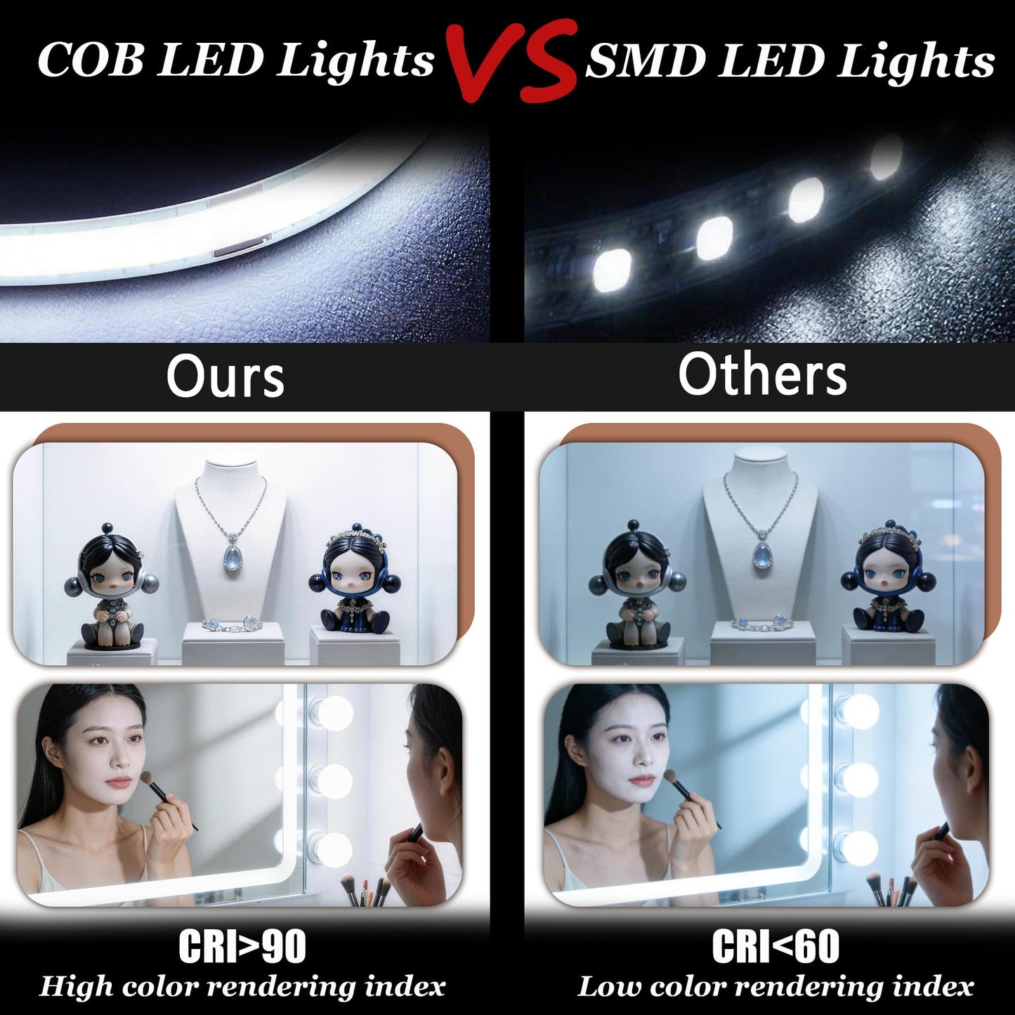 Aalnfe COB 10Ft White LED Strip Lights, 24V Super Bright LED Tape Lights High CRI95+, Dimmable Lights Strip,Flexible LED Rope Lights for Kitchen Cabinet, Stairs, Bedroom, Vanity Mirror,Home DIY Deco