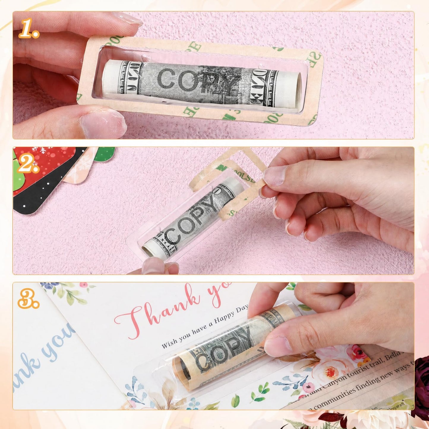 Barydat 200 Pcs Clear Lip Balm Pouches Plastic Money Holder for Cash Gift Lipstick Plastic Domes Compact Money Card Holder with Adhesive Lip Balm Cards for Organize DIY Storage