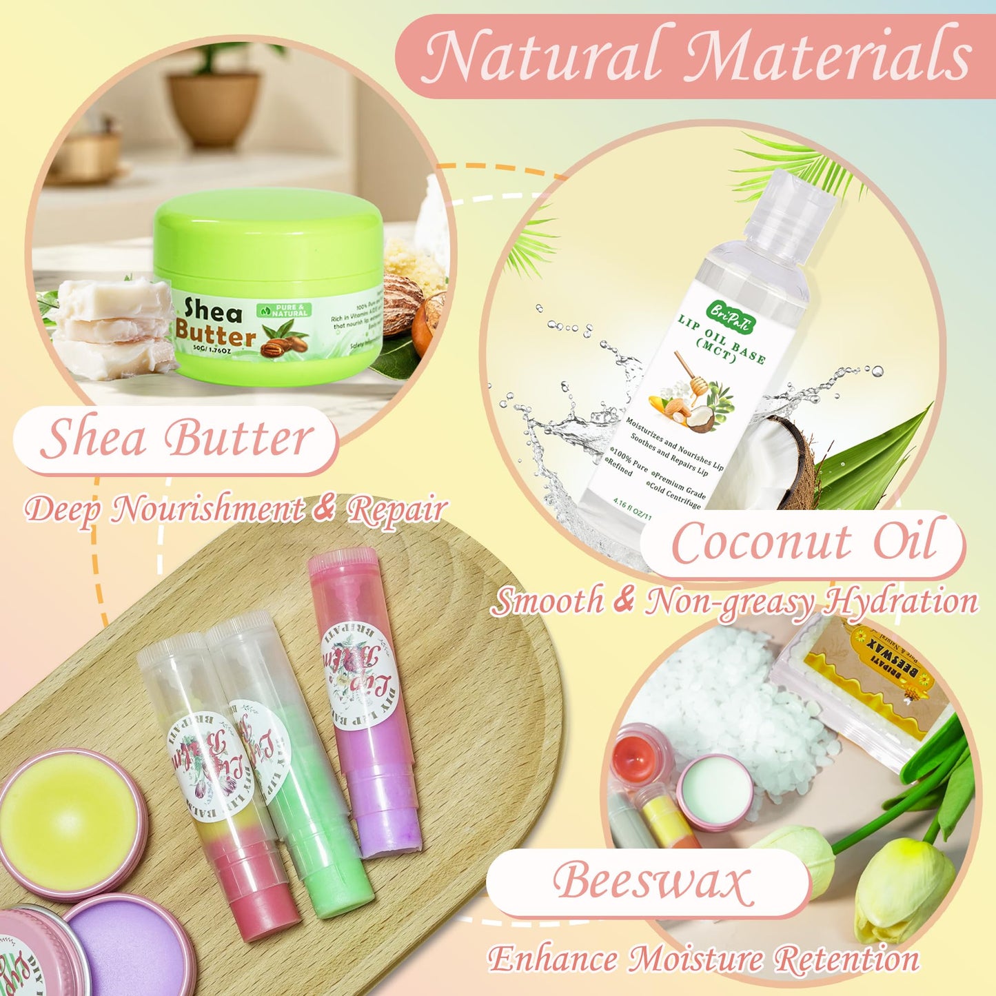 BRIPATI DIY Lip Balm Making Kit for Adults to Make Your Own Moisturizing Lip Balms Craft Kits with Natural Beeswax, Flavoring Oil, Empty Lip Balm Tubes Jars, Birthday Christmas Mother’s Day Gift