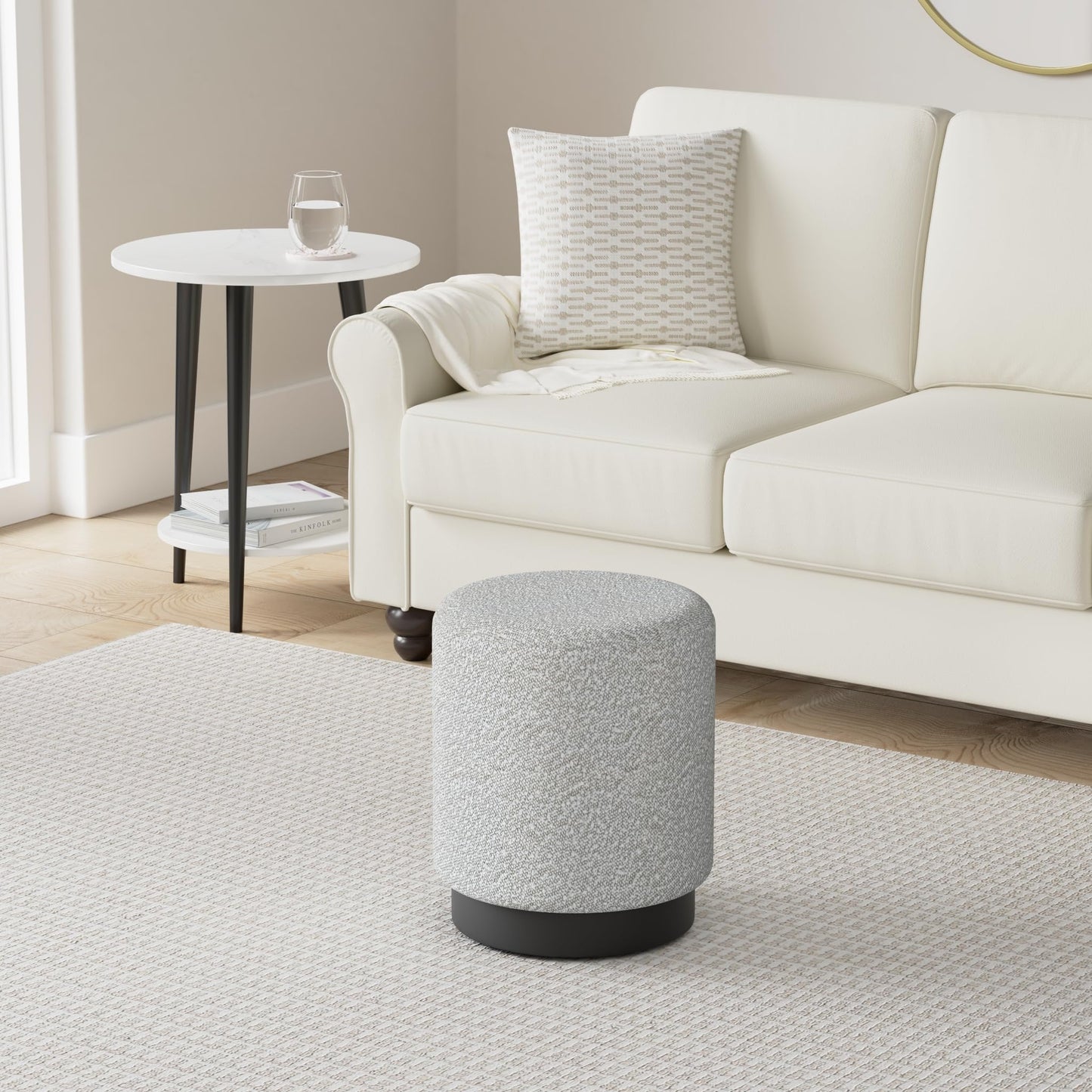 BIRDROCK HOME Round Boucle Ottoman Foot Stool | Soft Compact Padded Vanity Stool | Great for The Living Room, Bedroom and Kids Room | Small Furniture