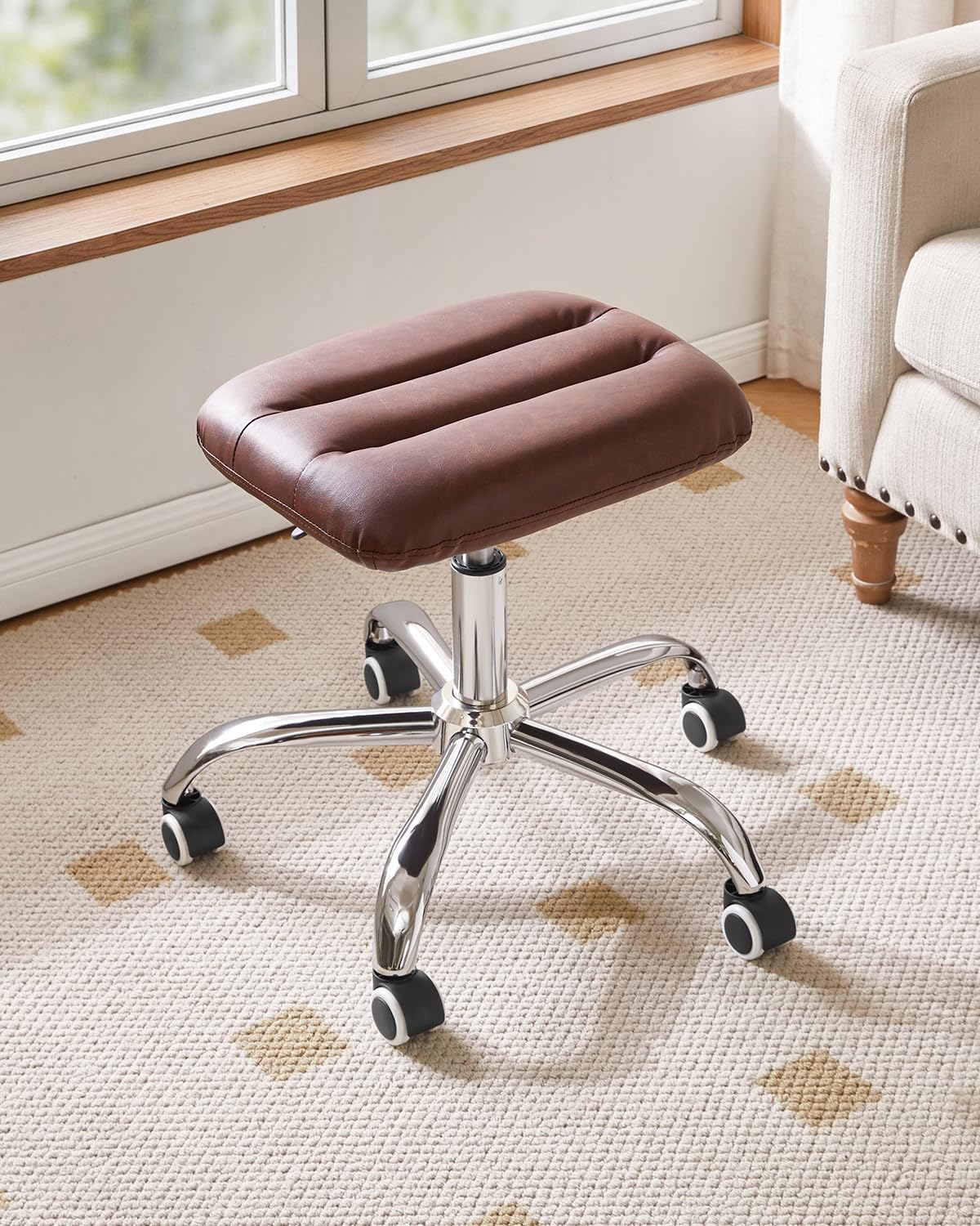 IBUYKE Adjustable Swivel Rolling Stool with Wheels, 18.5"-22.8" Multi-Purpose Vanity Chair for Massage, Tattoo, Barber, Pedicure, Nail Tech & Salon Use, Dark Brown WBD029Z