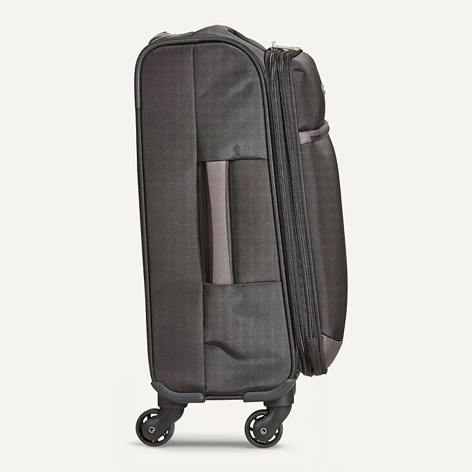 Amazon Basics Luggage, 18" Medium Carry-On Softside Suitcase With Wheels, With Four 360-Degree Multi-directional Spinner Wheels, Expandable Space, ZipperedPocket and Straps, Telescopic Handle, Black