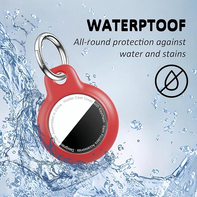 [4 Pack] Waterproof for Airtag Holder Keychain with Full Wrap Design, Hard PC for Air Tag Case, Scratchproof for Airtags for GPS Item Finder Tracker Luggage, Bag,Key-Black/Blue/Orange/Red