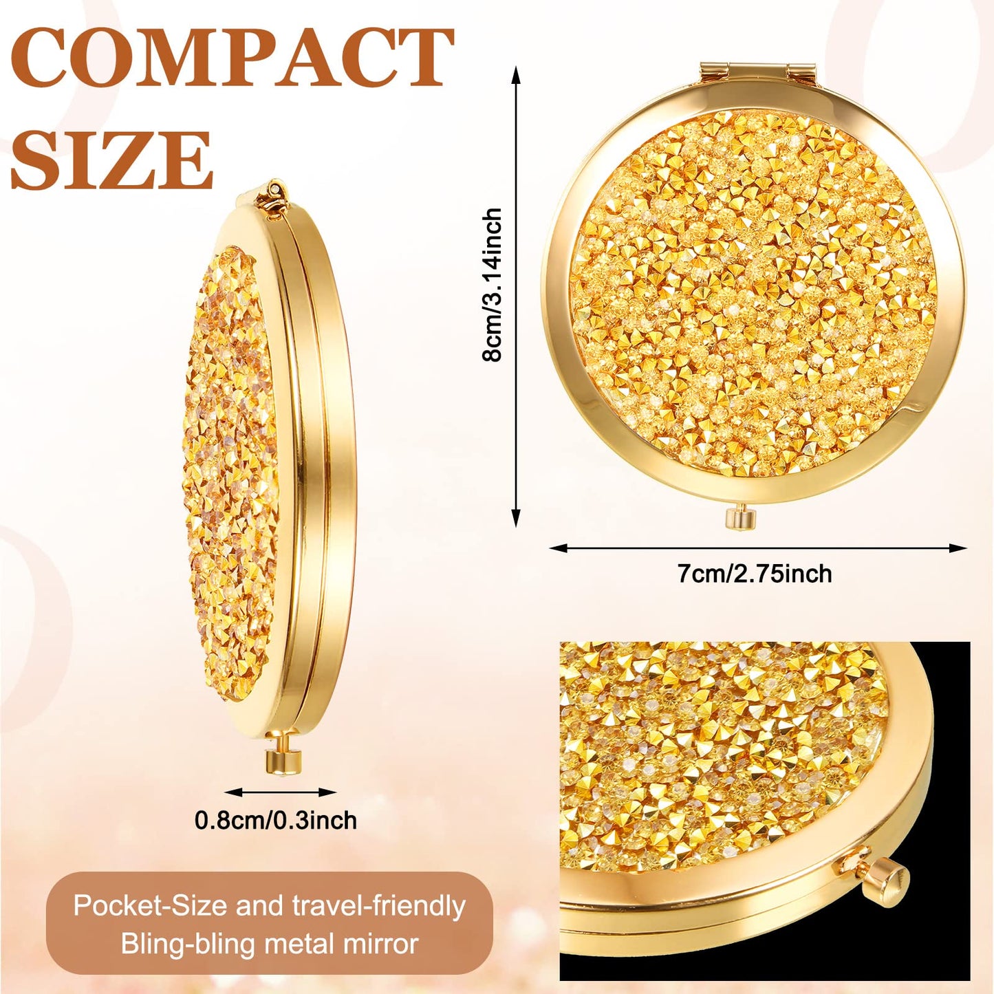 Cindeer 12 Pcs Small Compact Mirror Folding Pocket Makeup Round Hand Held Cosmetic Magnifying Compact Rhinestone Mirror with 1X/2X Magnification for Women Girls Travel (Stylish Colors)