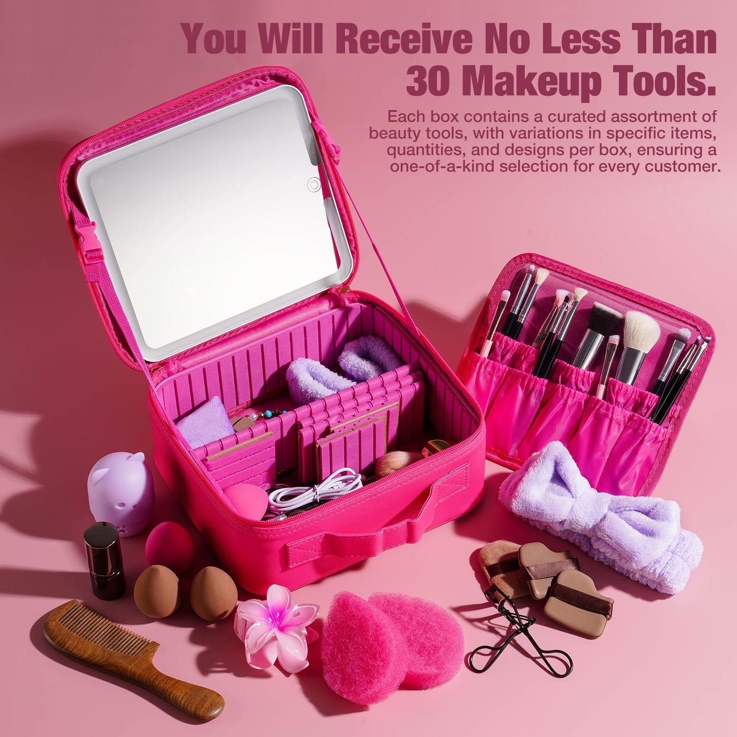 BS-MALL Makeup Brushes & Beauty Tools Assortment Box – Curated Collection of Makeup Brushes, Makeup Bag, Makeup Sponge, Hair Ties & More Professional Beauty Tools for Daily Use & Travel (XL)