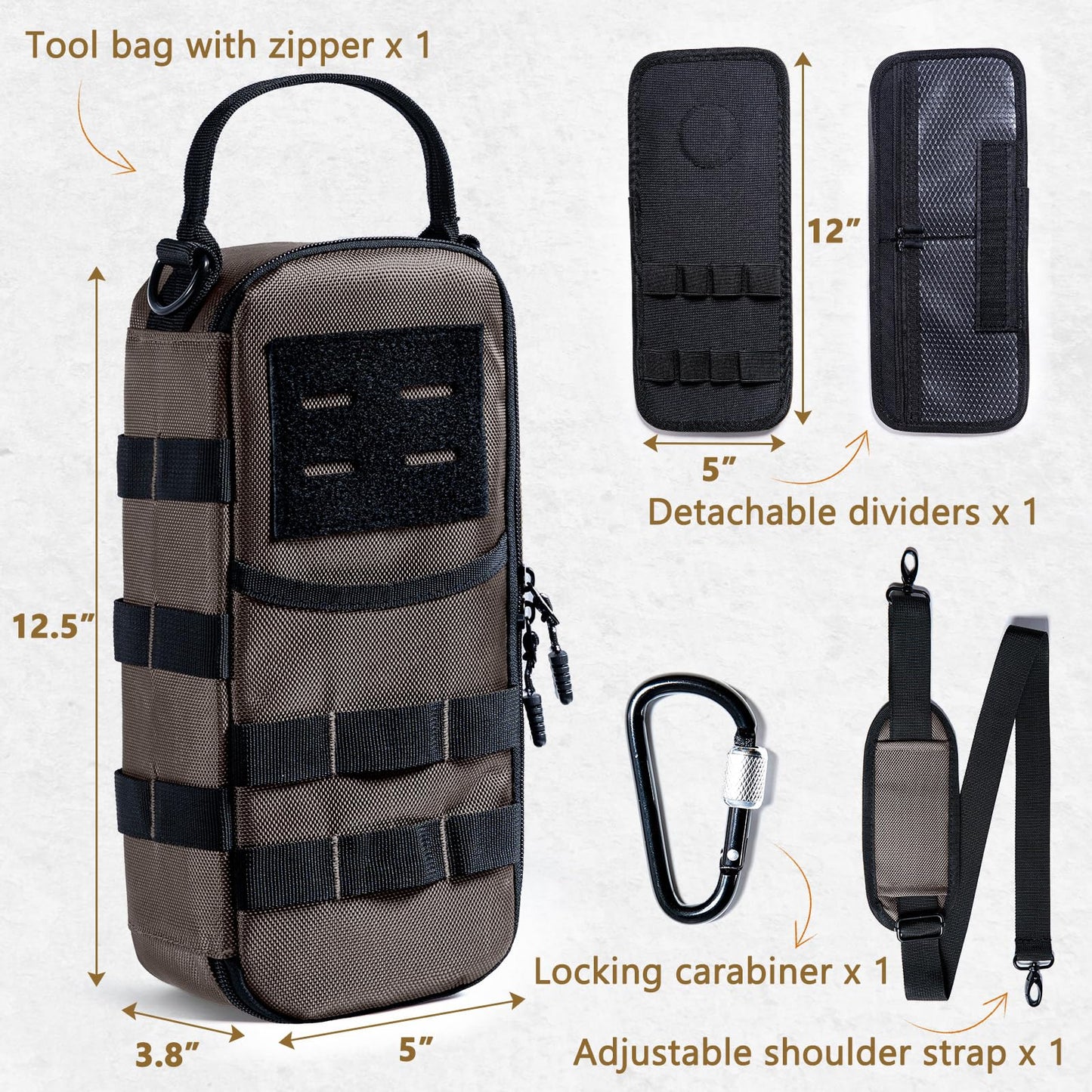 FRECOLSH Heavy Duty Small Tool Bags for Men with Carabiner,Tactical Tool Pouch Bag,Portable Utility Tools Storage Organizer Case with Shoulder Strap for EDC,Motorcycle,Camping, Road Trip, Electricians