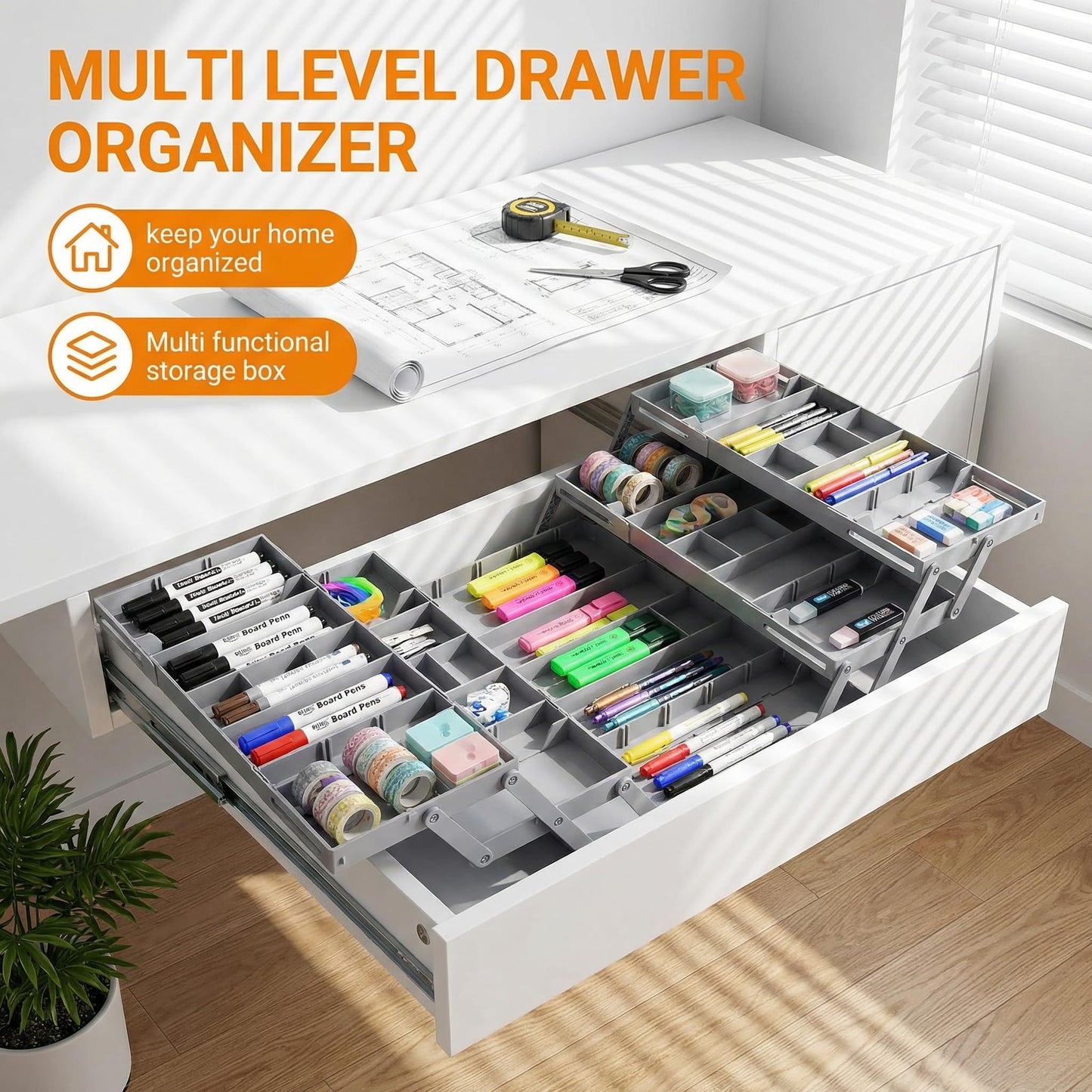 Miriam Song Expandable Multi Level Drawer Organizer – Smart Double Row Foldable Tray, Desk & Junk Drawer Storage for Jewelry, Cosmetic, Office Supplies, Kitchen Utensils & Craft Organizer (3 Tier)