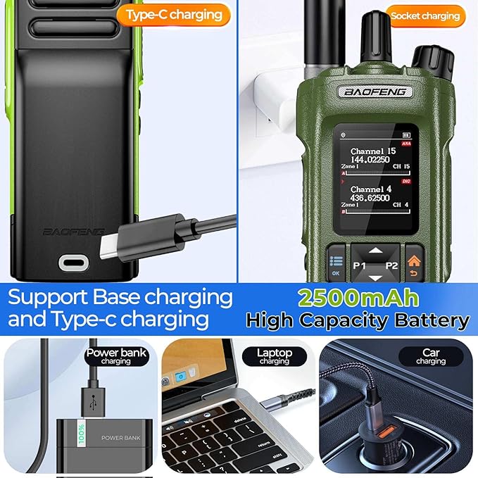 BAOFENG DM32 DM-32UV DMR Radio | Walkie Talkies Long Range | Digital Two-Way Radio | 10W High Power Ham Radio with GPS Positioning | Programming &Type-C Charging | 1PC (2500mAh Battery)(Army Green)
