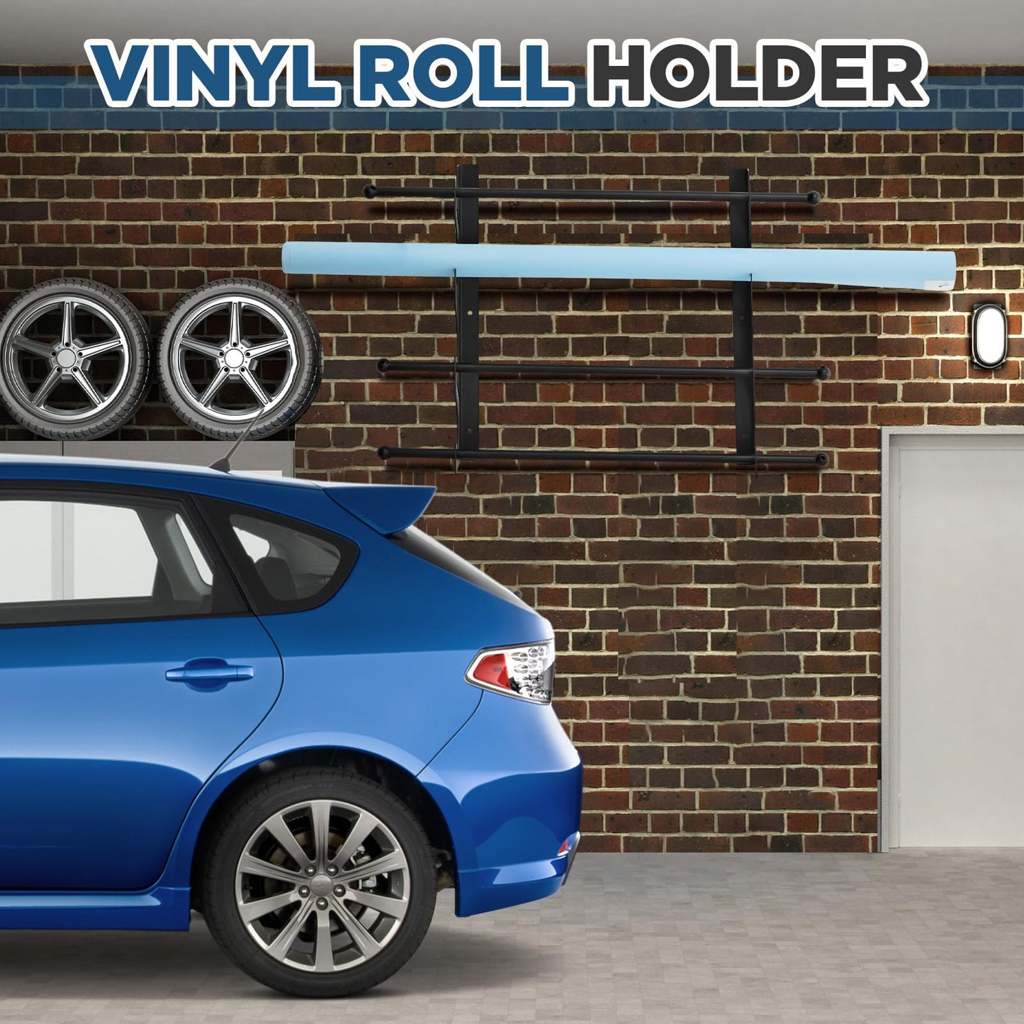 Kritkin 4 Roll Adjustable Storage Rack Vinyl Roll Holder Metal Vinyl Holder Wall Mount for Car Wrap Material Transfer Paper Tape Wallpaper Garage Workshop, Rollers Not Included