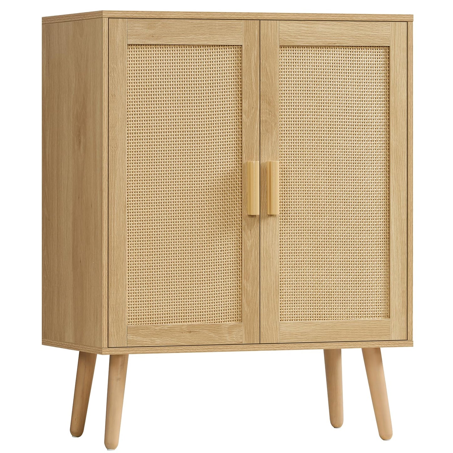 Iwell Storage Cabinet with 2 Shelves, Rattan Cabinet with 2 Doors, Sideboard Buffet Cabinets with Storage for Living Room, Dining Room, Entryway, Natural