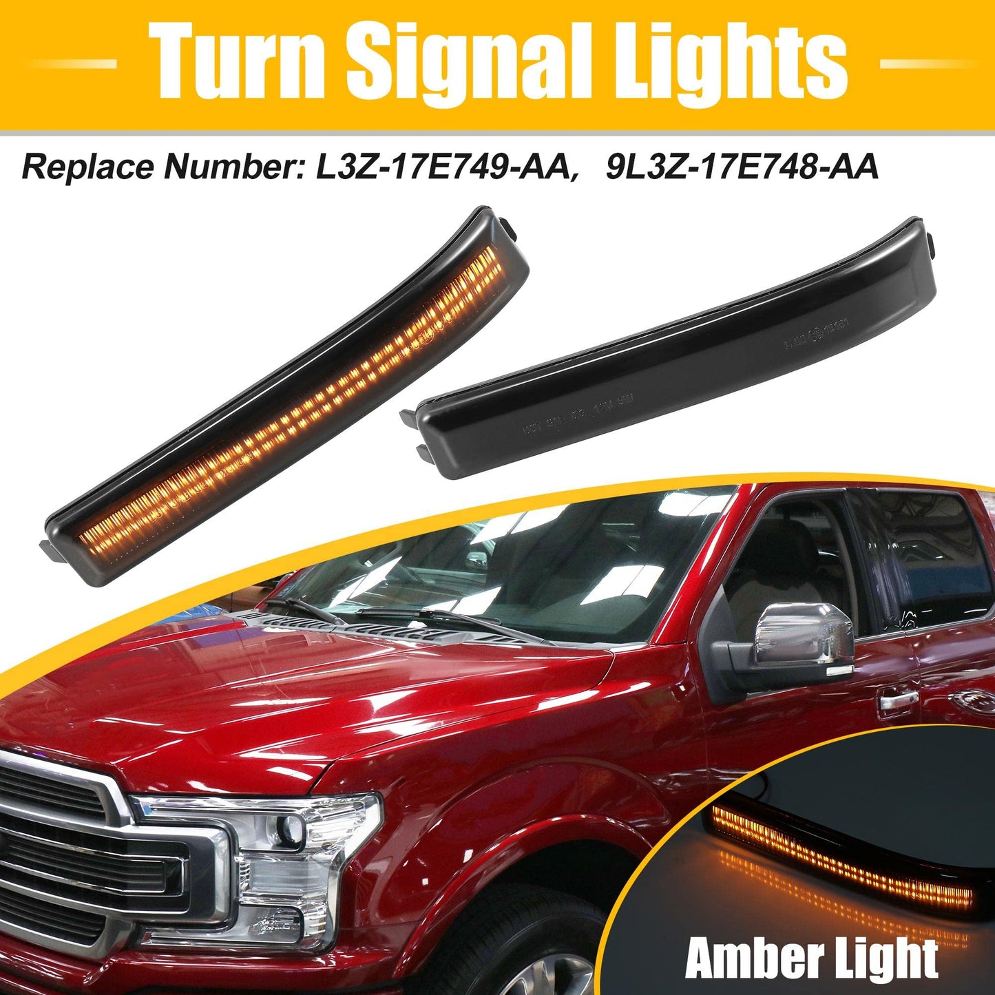 X AUTOHAUX LED Turn Signal Light Assembly for Ford F-150 2009-2014 9L3Z-17E749-AA Rear View Mirror Side Marker Lights Reflector Indicator LED Turn Signal Lamp Assembly Amber Light 2pcs