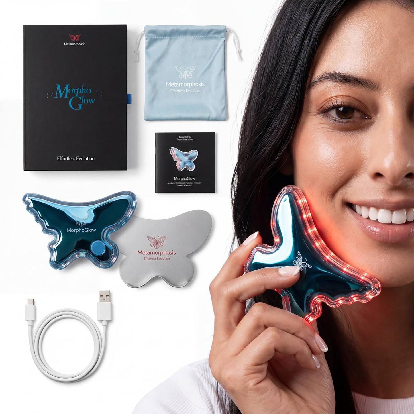 Metamorphosis MorphoGlow FDA Cleared 5-in-1 Red Light Therapy & Microcurrent Face Sculpting Device — Gua Sha LED Wand with Near-Infrared, Heat & Sonic Vibration for Lifting, Firming & Anti-Aging