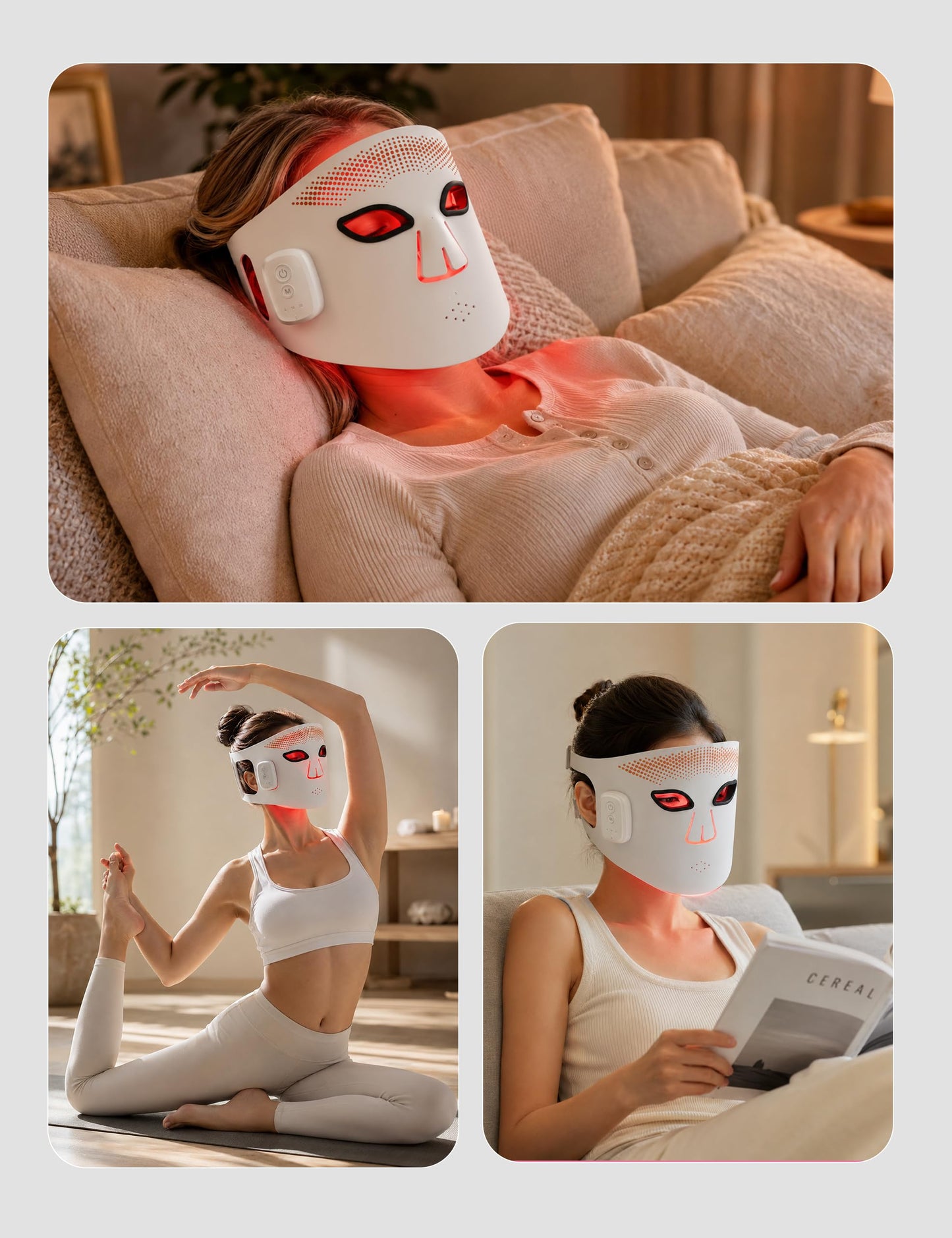 Red Light Therapy Mask for Face, Cordless LED Face Mask for Fine Lines, Wrinkles, Acne & Skin Rejuvenation, 660nm Red & 850nm NIR Light, Blue & Amber Light Therapy, 336 LEDs, Flexible Silicone