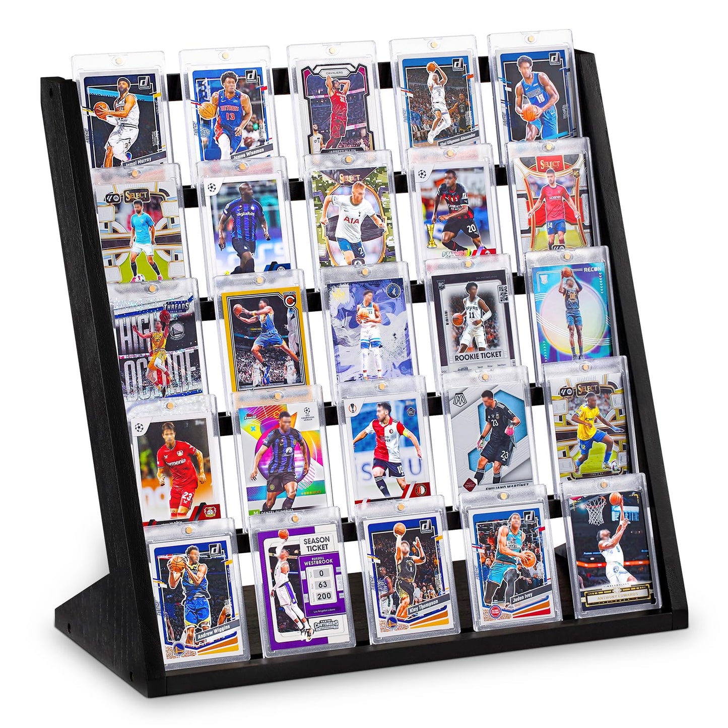 Emfogo Trading Card Display Stand, 5 Tier Sports Graded Card Display, Wooden Trading Card Display Stand for Sports Card Collection & Show, Black