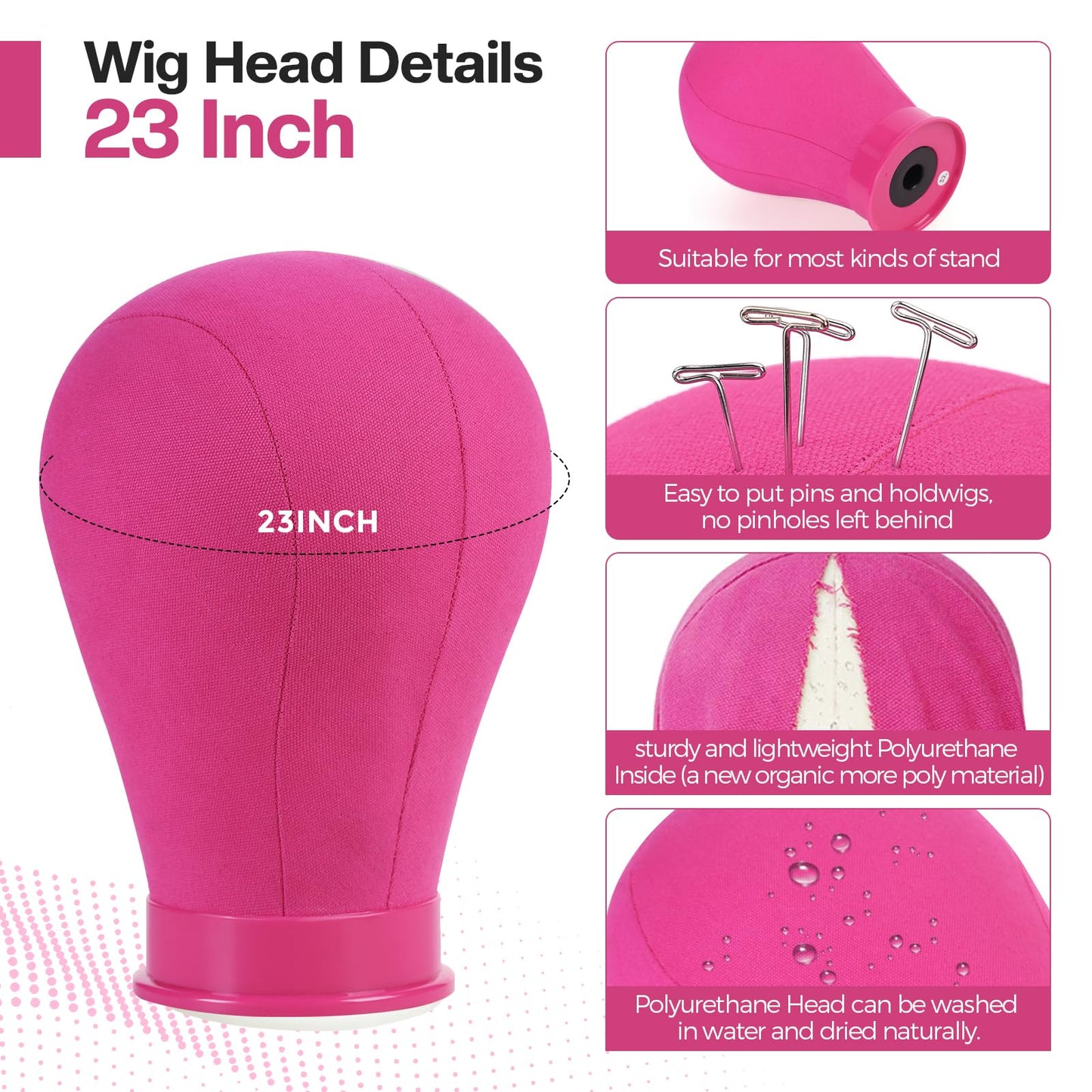 Neverland Beauty & Health 23 Inch Wig Head, Wig Stand Tripod with Head, Wig Head Stand with Mannequin Head for Wigs, Wig Stand with Head, Adjustable Tripod Manikin Head Set for Cosmetology(Rose Red)