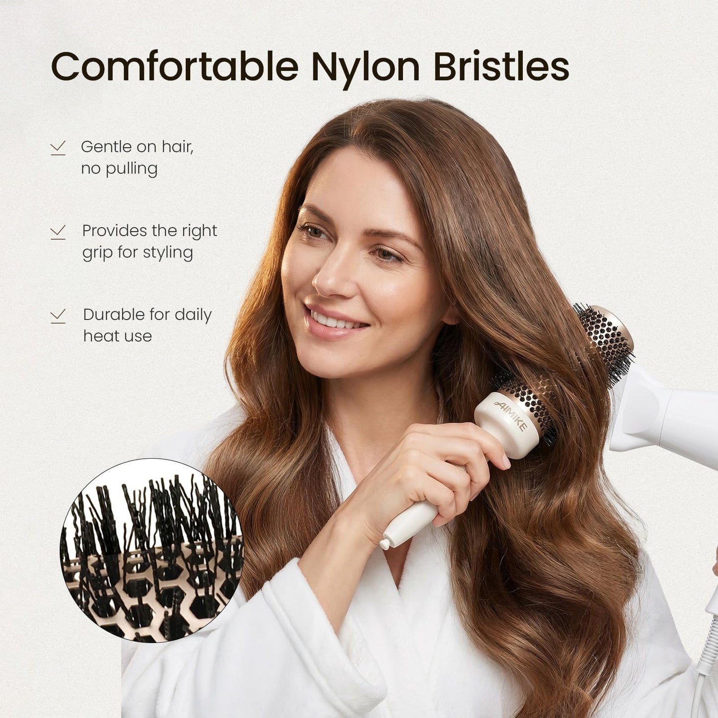 AIMIKE NaturaVol Round Brush for Blow Out, Large Round Hair Brush for Fine Hair with Nano Thermal Ceramic Tech, for Blow Drying & Styling, Adds Volume & Smoothness (2.1 Inch Barrel, 3 Inch Bristle)