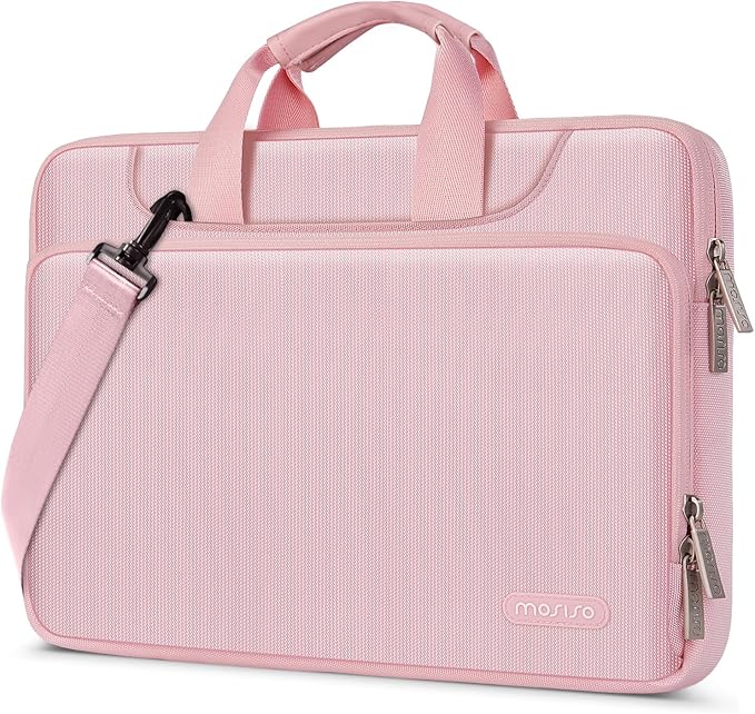 MOSISO 360 Protective Laptop Shoulder Bag Compatible with MacBook Air/Pro, 13-13.3 inch Notebook, Compatible with MacBook Pro 14 inch M5 M4 M3 M2 M1,Matching Color Sleeve with Belt, Pink