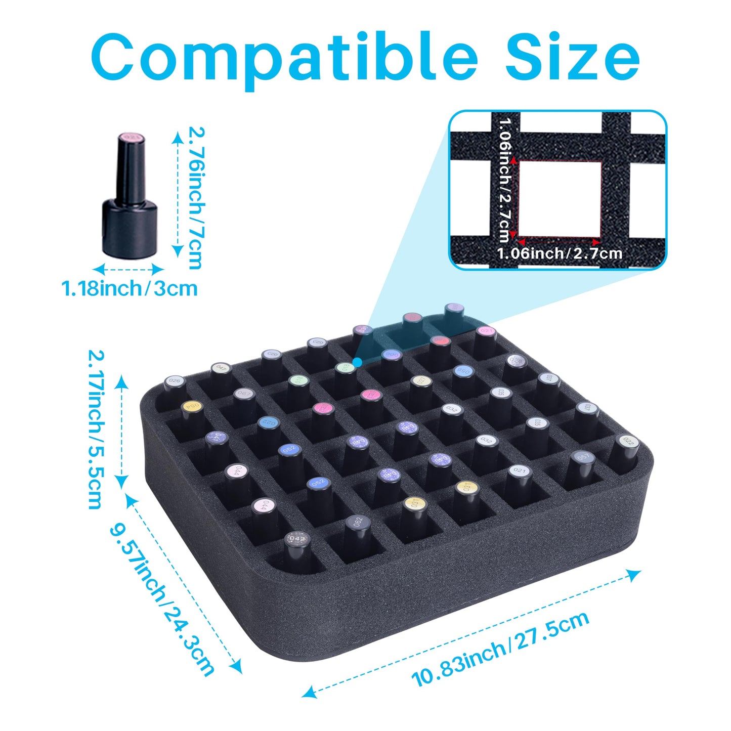 YAHOURWAT 2 Pack Nail Polish Organizer Holder Foam Pad with Slots for Storage 84 Bottles (15ml/0.5fl.oz) Nail Polish or Essential Oil Tray for Drawers Black