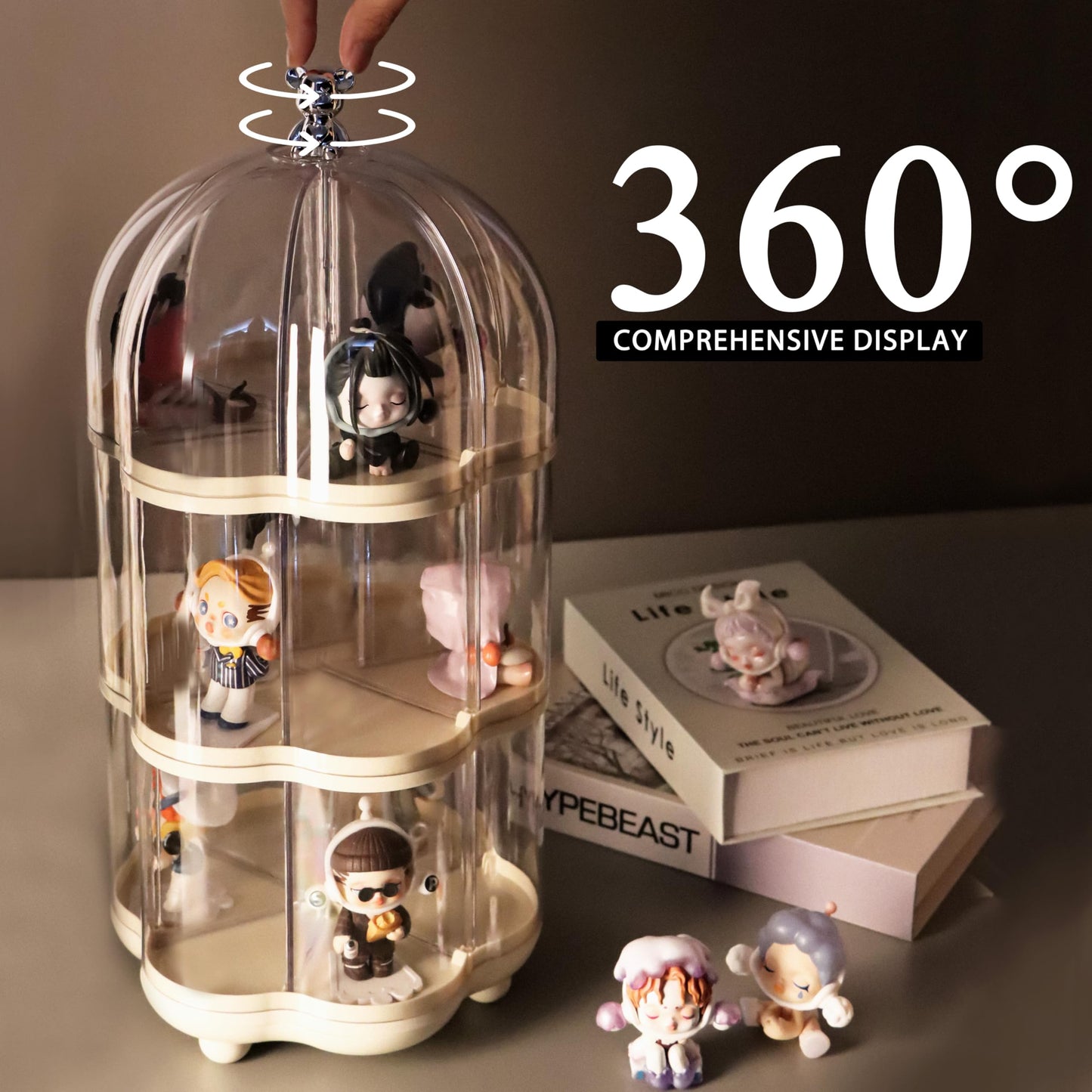 Lotheove Rotating Clear Acrylic Display Case for Pop Mart, Funko Pop Figure Toys Storage Box Transparent Blind Box Organizer Stand Dustproof Protection Showcase（3 levels）