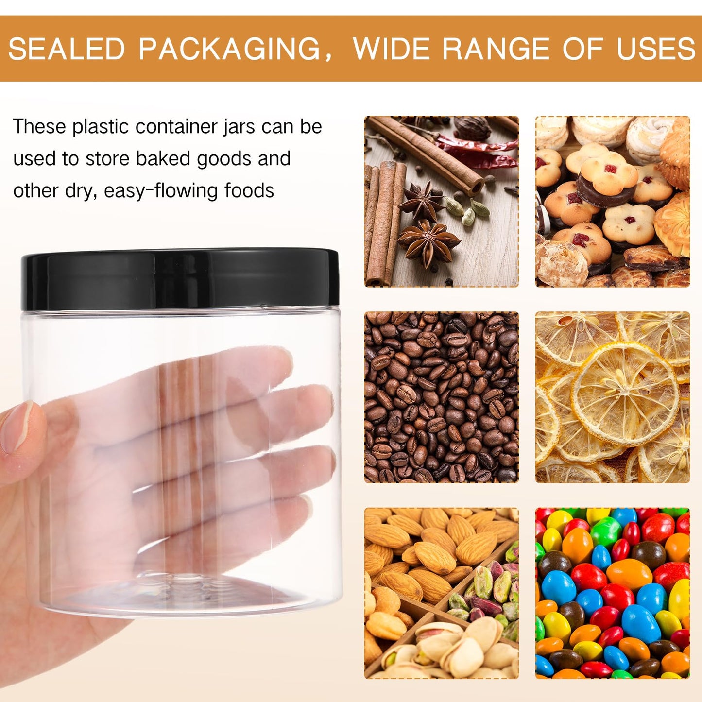 Patelai 4 Pieces Round Wide-mouth Leak Proof Plastic Container Jars with Lids for Travel Storage Makeup Beauty Products Face Creams Oils Salves Ointments DIY Making(16 Ounce,Black)