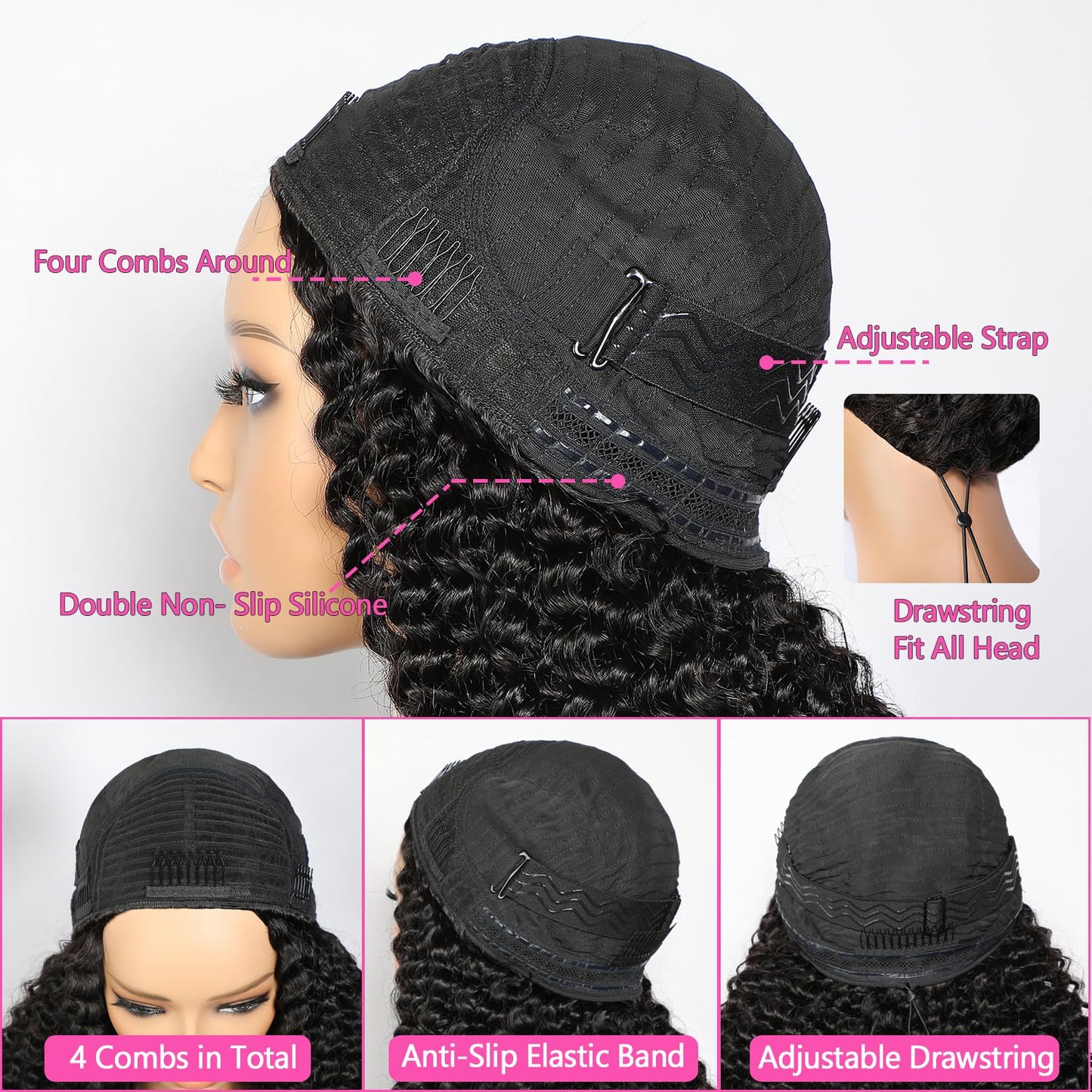 Lemoda Burmese Curly Half Wig Human Hair No Lace Glueless Wigs Human Hair 22 Inch Upgrade 3 IN 1 Kinky Curly Half Wig With Drawstring Seamless Flip Headband Wigs Tight Curls 180% Density