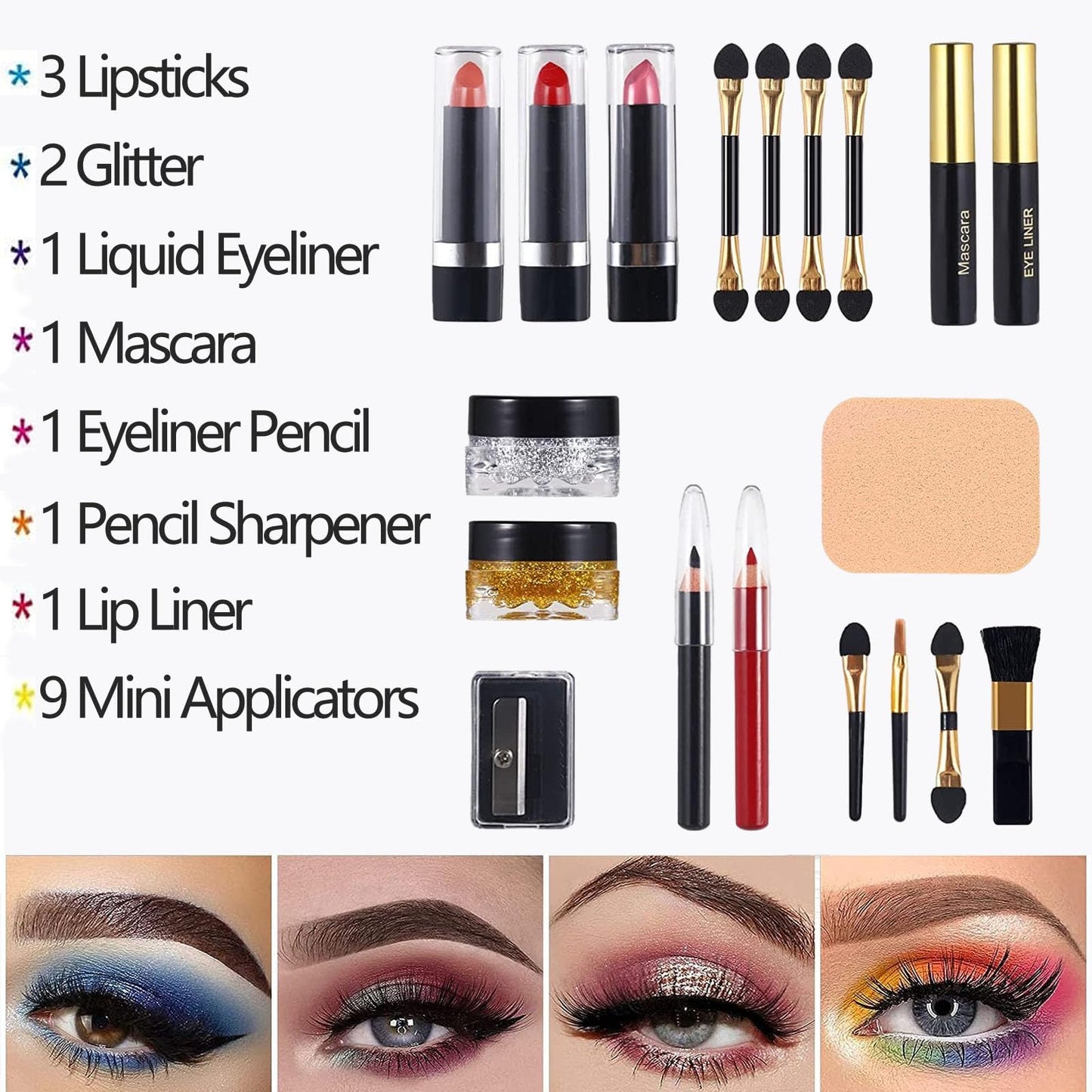 58 colors Professional Makeup Kit for Women, All In One Full Makeup Gift Set for Women Girls Beginner with Eye Shadow Blush, Lipstick, Compact Powder, Mascara, Eyeliner, Lip Liner, Eyebrow Pencil,