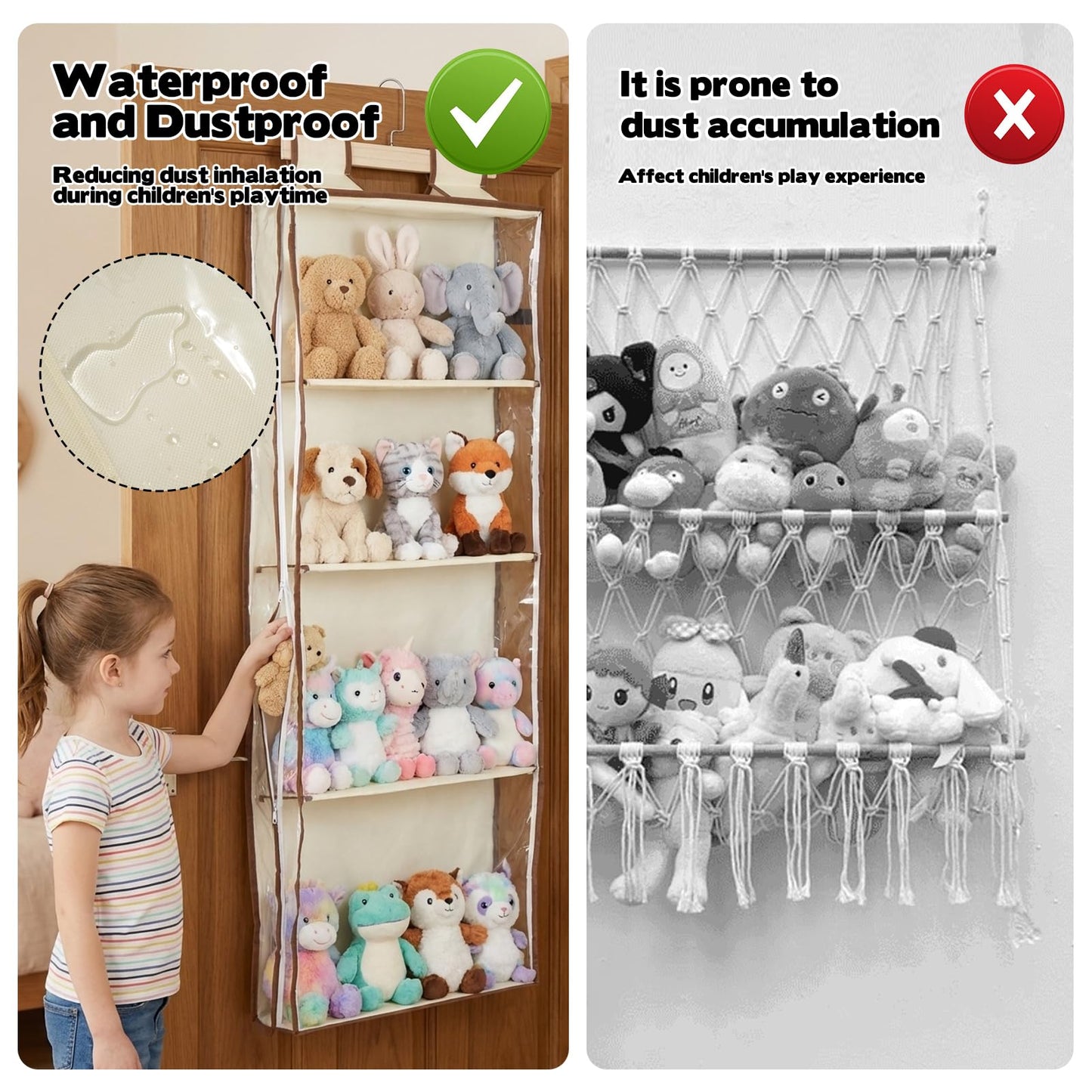 WAKCCIL Stuffed Plush Holder for Squishmallow Storage | 2 in 1 Over the Door & Rack Hanging Organizer | with Extra Space-saving Pockets | Clear Solution for Organize Display