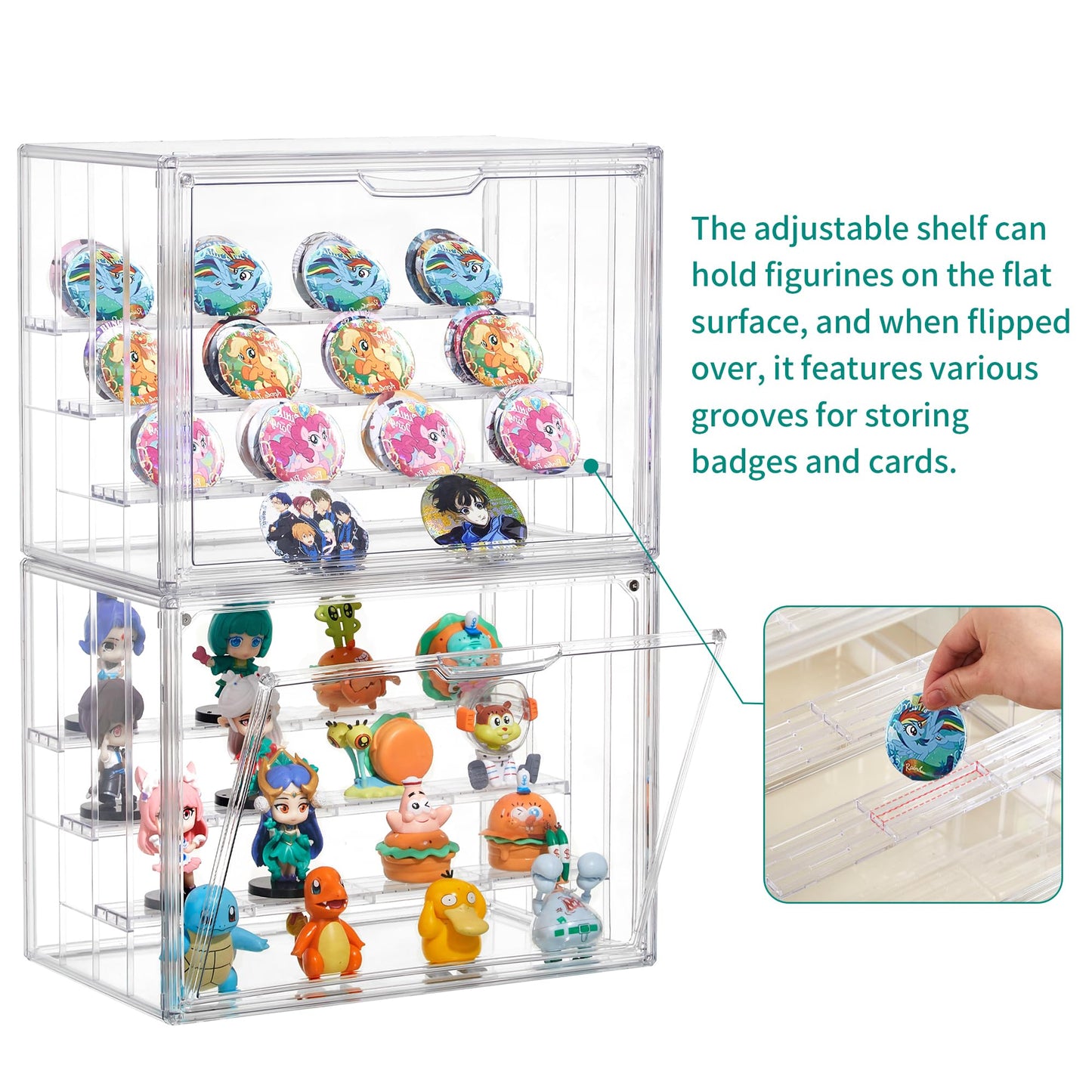 Attelite Acrylic Display Case,Upgrade 4 Tiers Clear Display Case with 3 Adjustable Divider, 4 Pack Stackable Large Storage Box with Magnetic Door for Collectibles Action Figures