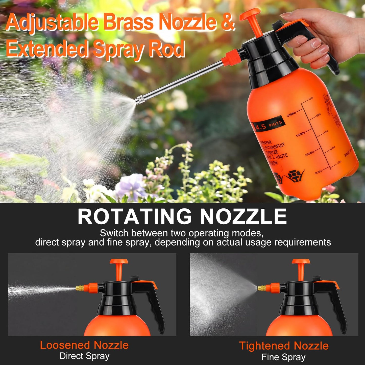 Acellegic 2 Set Handheld Pump Sprayer 2l Garden Pump Sprayers Adjustable Water Spray Bottles with Steel Nozzle Extended Rod for Plant Mist Watering Spraying Fertilizing Cleaning