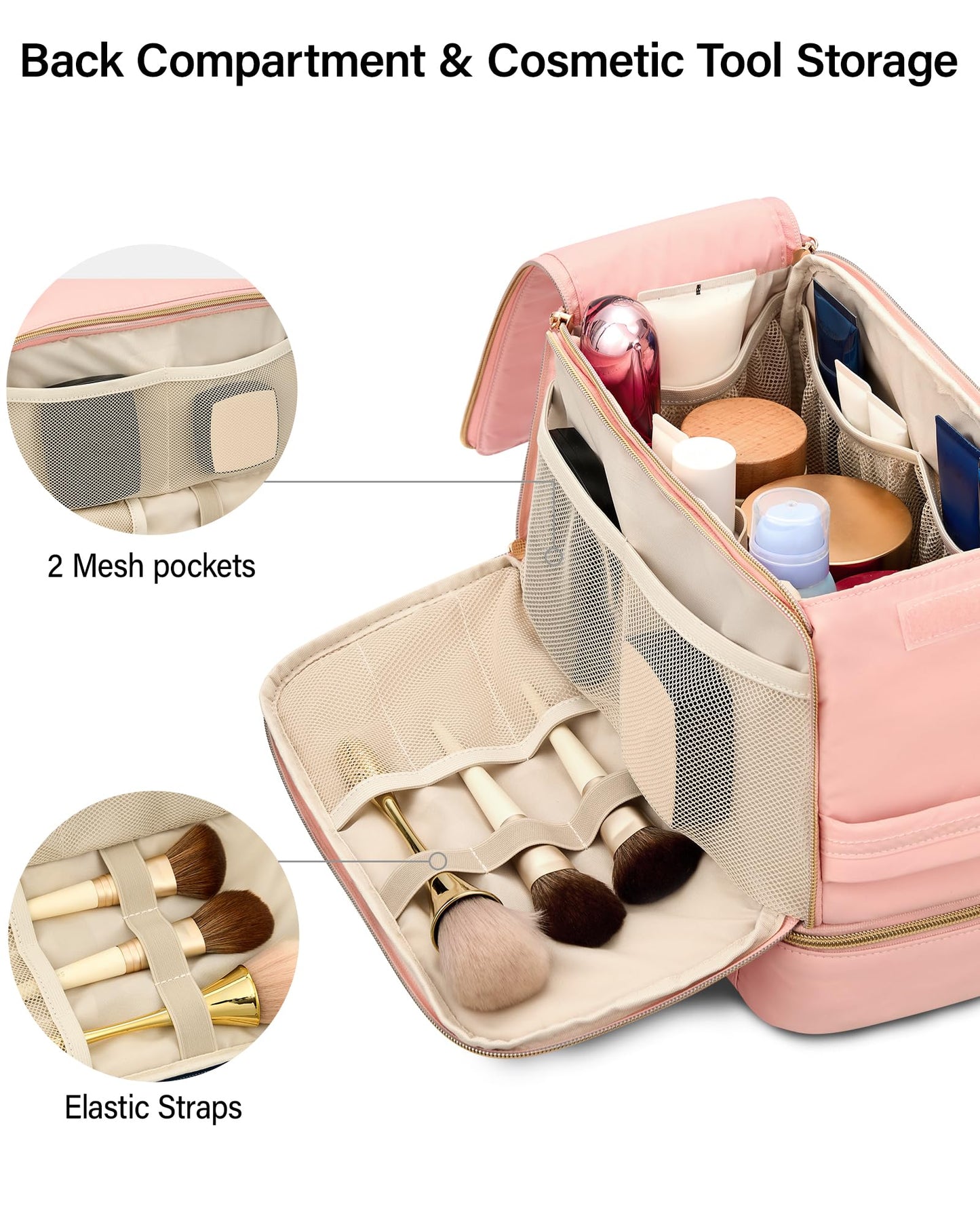 Hanke Travel Toiletry Bag, Lightweight Wide-open Makeup Bag, Dual-Layer Travel Bag for Toiletries Water-Resistant Cosmetic Bags Large Toiletry Bags for Women & Men, Travel Essentials, Pink