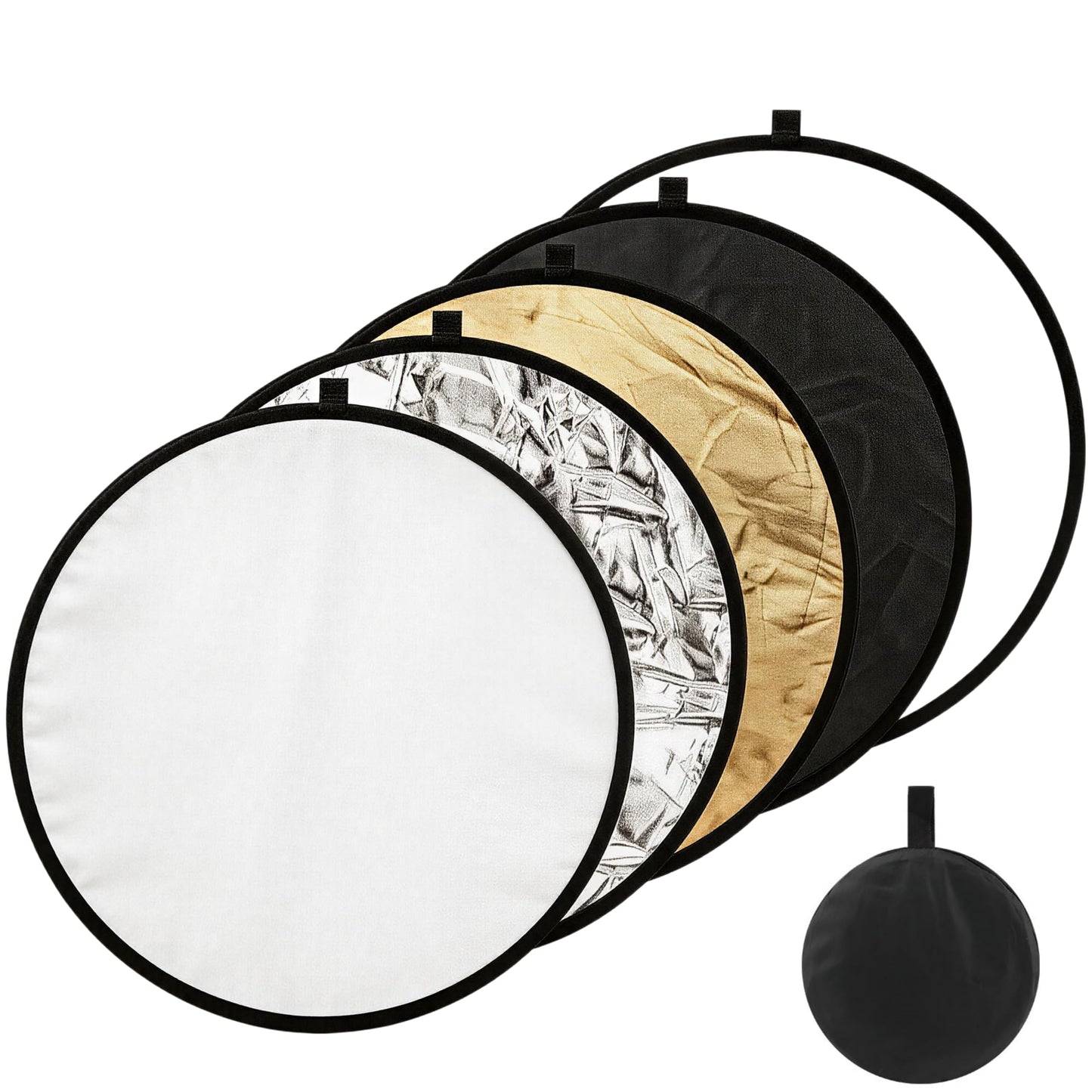 5-in-1 Photography Reflector 32"(80cm), Multi-Disc Collapsible Light Reflector with Bag - Super Portable for Studio/Macro Photography - Translucent, Silver, Gold, White and Black