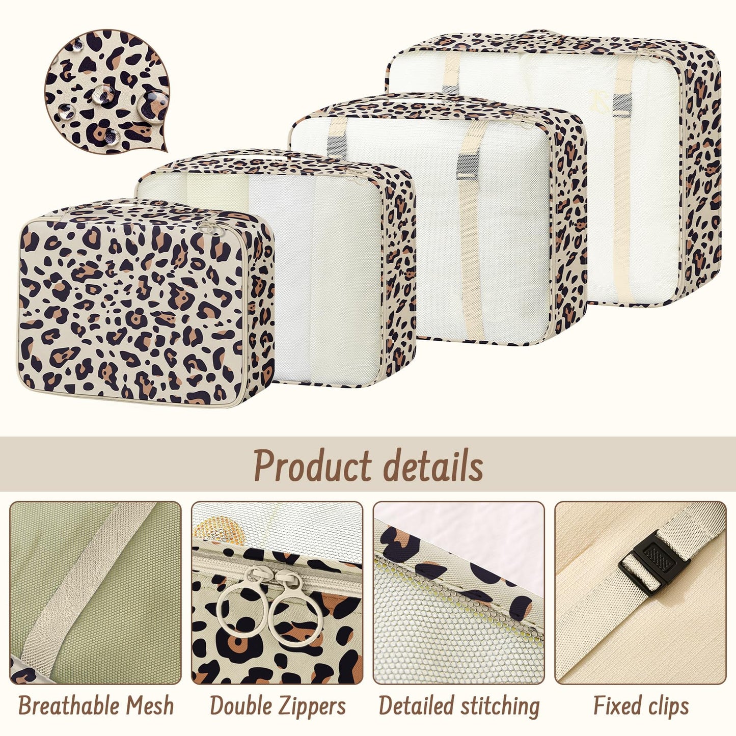Woobolsalike 9 Set Packing Cubes for Travel Essentials - Lightweight Carry-On Luggage Organizer Bags with Shoe, Clothes & Laundry Bags for Airplane, Family & Business Travel, Leopard print