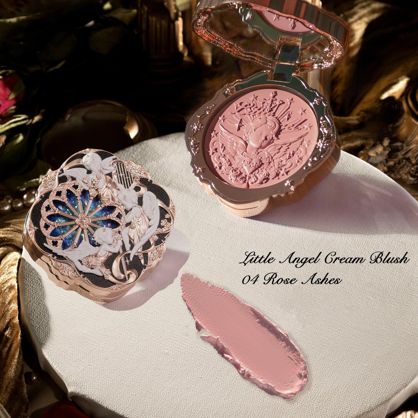 Flower Knows Little Angel Cream Blush and Butterfly Cloud Collar Glossy Lipstick Set,Buildable & Blendable Dewy Makeup,Soft Long-Lasting Cute Make Up(Blush 04 Rose Ashes + Lipstick C08 Sunset Clouds)