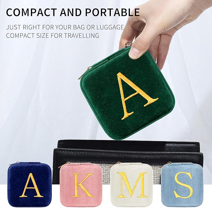 Parima Plush Velvet Travel Jewelry Case Jewelry Box - Personalized Small Jewelry Case Organizer Jewelry Box Travel Essentials for Women Birthday Mom Friend Her Teenage Gifts Idea - Letter Y, Green