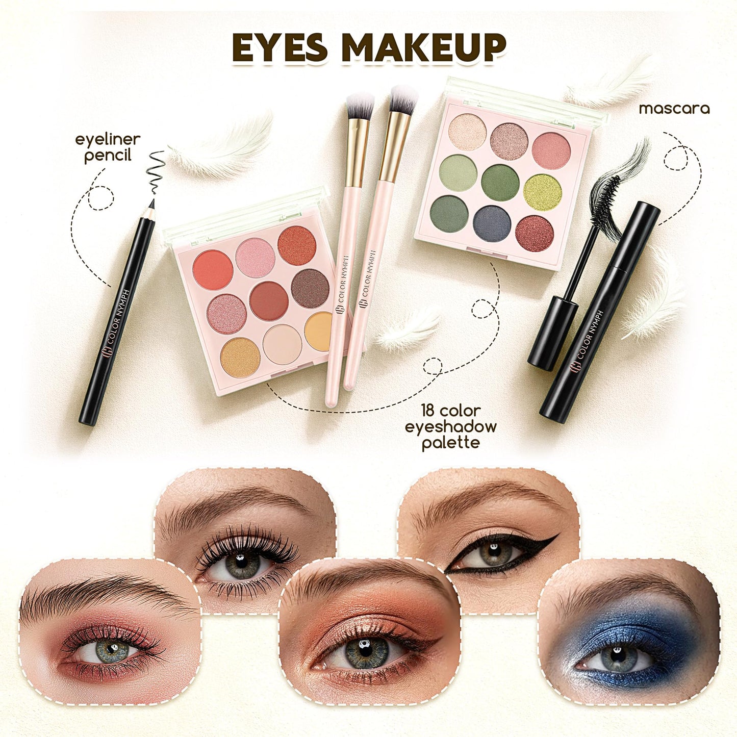 Color Nymph All In One Makeup Kit, Makeup Gift Set for Teens Girls with Eyeshadow Palette Blush Lipstick Lip Pencil Eye Pencil Brush Mascara Portable Bag - White