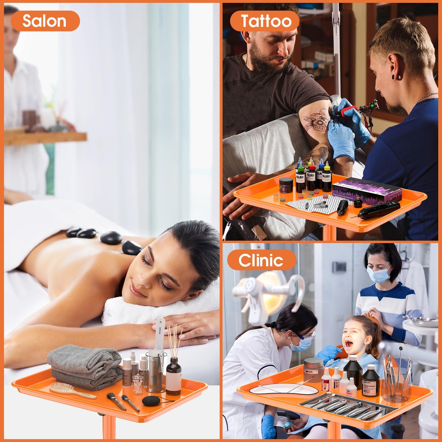Salon Tray Tattoo Tray Salon Cart for Hair Stylist Salon Trolley Cart with Wheels Salon Rolling Tray-Orange
