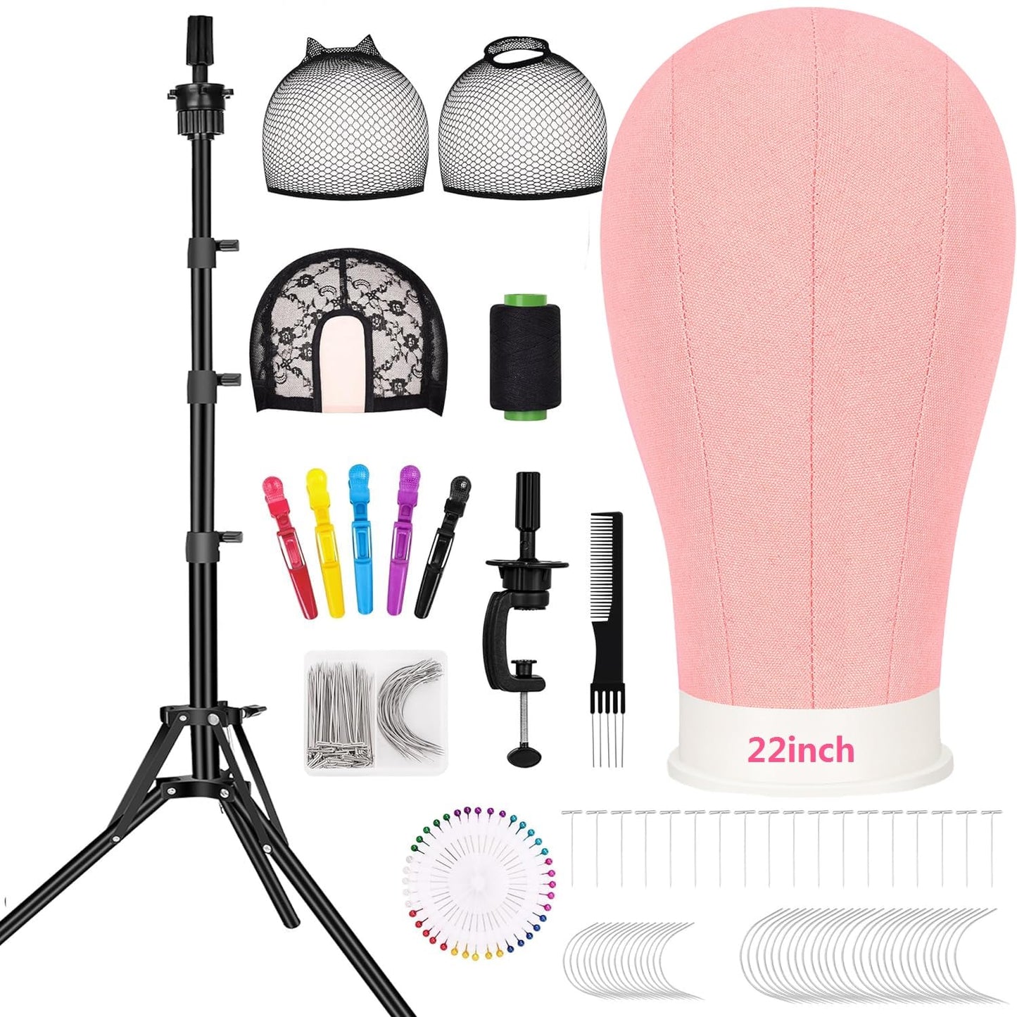 Beauty Star 63 inches Tall Wig Stand Tripod with 22inch Mannequin Head, Canvas Block Wig Head Included Adjustable Holder and Wig Caps Kit for Multiple wigs, Perfect for Making Wigs, Display Styling