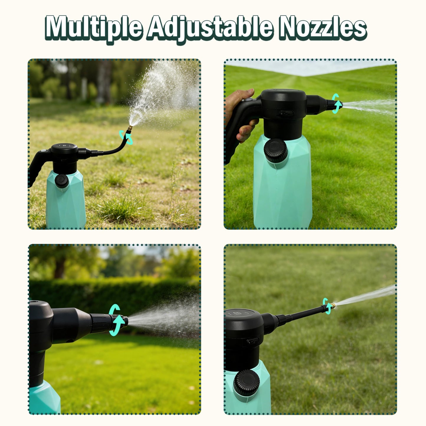 SYITCUN Battery Powered Sprayer, 1/2 Gallon Electric Spray Bottle with 2200mAh Battery 3H Runtime, 3 Speeds 2 Nozzles, Flexible Rubber Wand, Transparent Tank with Measuring Cup Cap, Blue