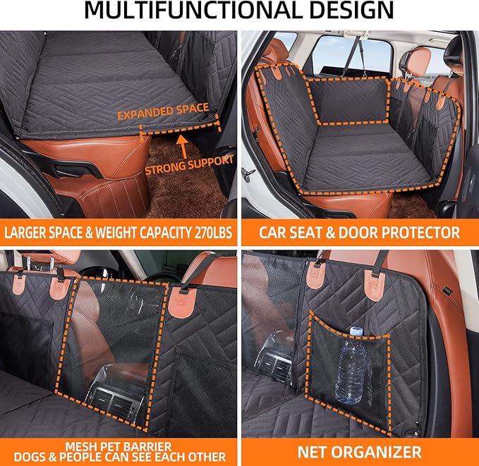 YJGF Back Seat Extender,Dog Seat Cover for Back Seat,Hard Bottom Car Seat Cover for Dogs,Dog Hammock for Car,Back Seat Pet Cover for Dogs(Black)