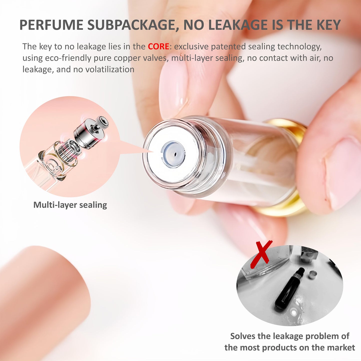 Fiwecos Perfume Travel Refillable Bottle Portable Atomizer Spray Bottle Fragrance Scent Pump Fill from Bottom Mini Pocket Size 5ml for Traveling and Outing (Rose gold + Pink)