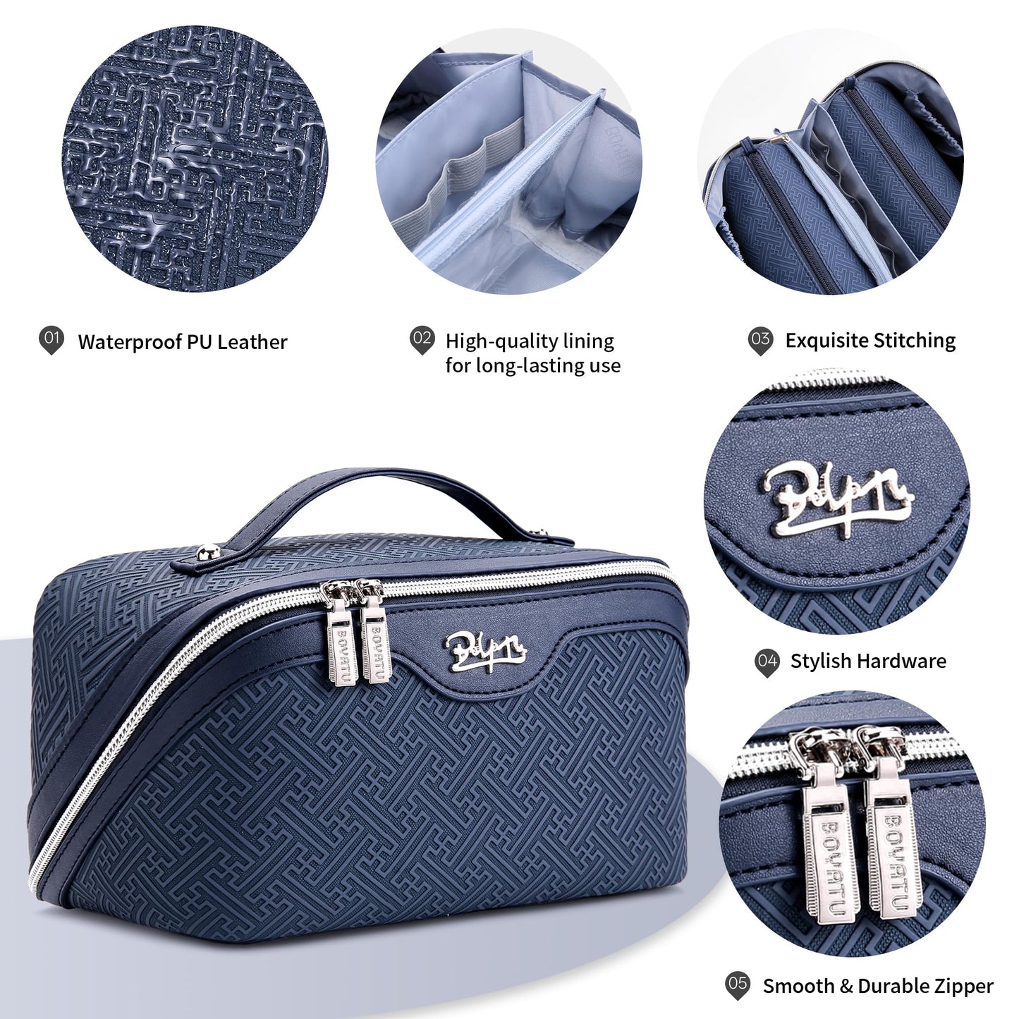 BOYATU Travel Makeup Bags for Women: Vintage Roman Column Texture