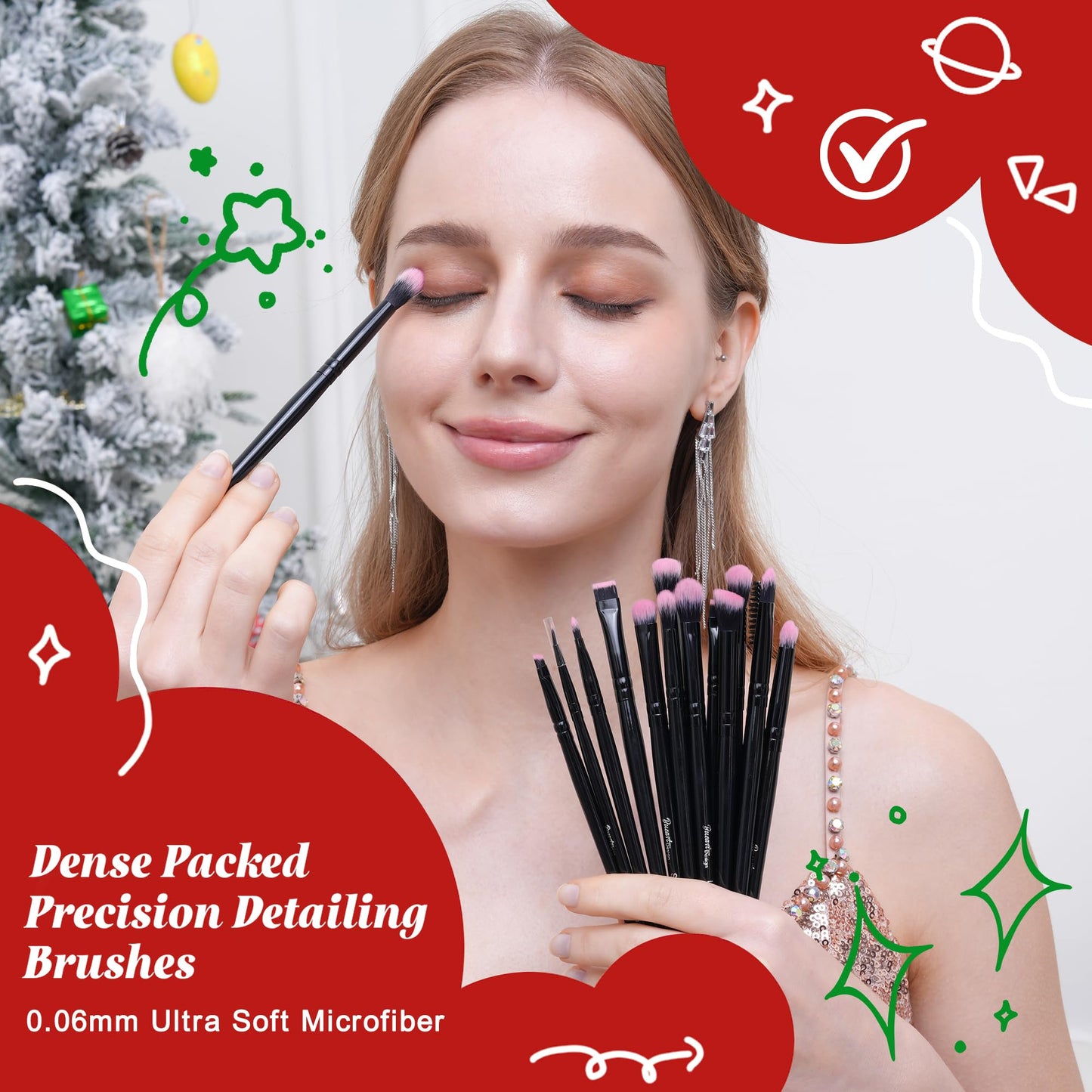 Bueart Design 18Pcs Pro Deluxe Fuchsia Pink Black Makeup Brushes set with Travel Make up Brush Holder case Foundation concealer contour Blush eyeshadow face make up brush set