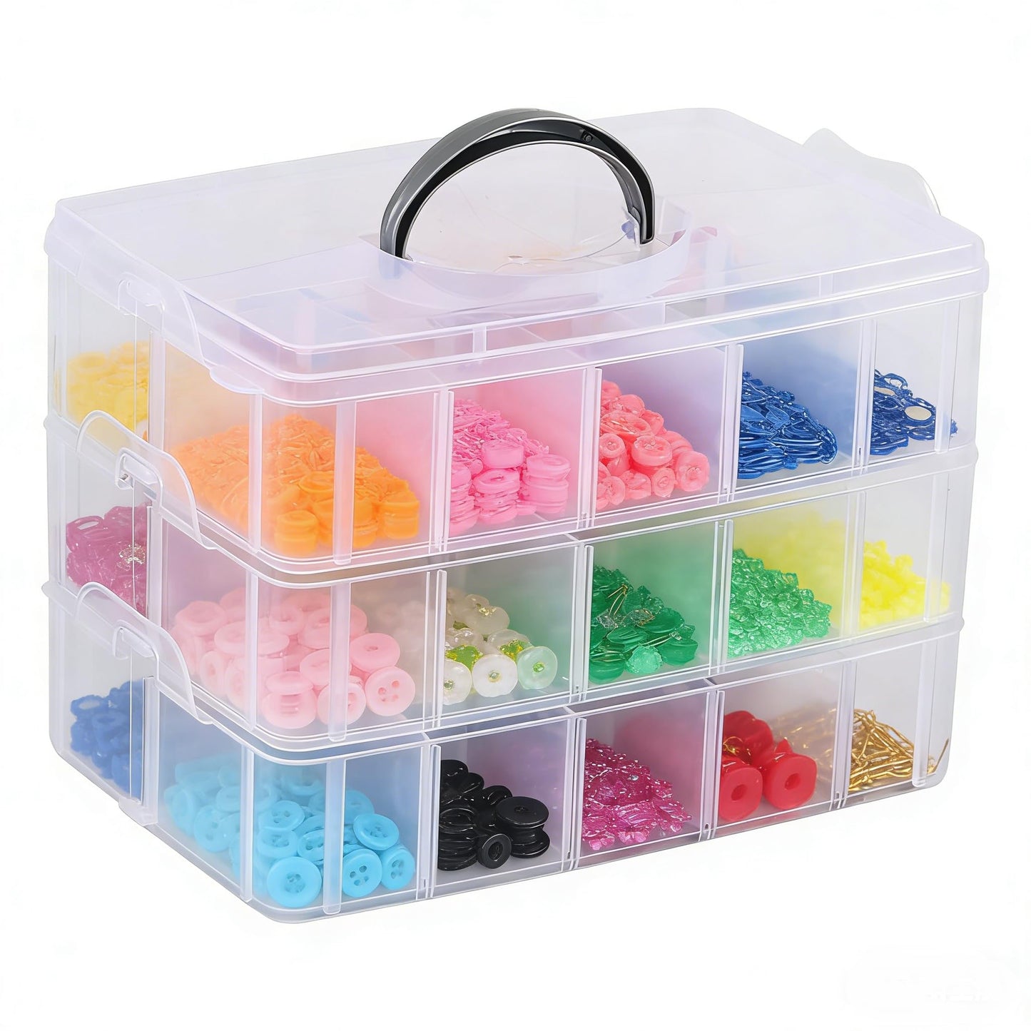 Zopnny 3-Tier Stackable Storage Container Box with Dividers 30 Compartments, Bead Organizers for Art, DIY Craft, Washi Tape, Kids Toys, Jewelry, Beauty & Sewing Supplies, Small Items