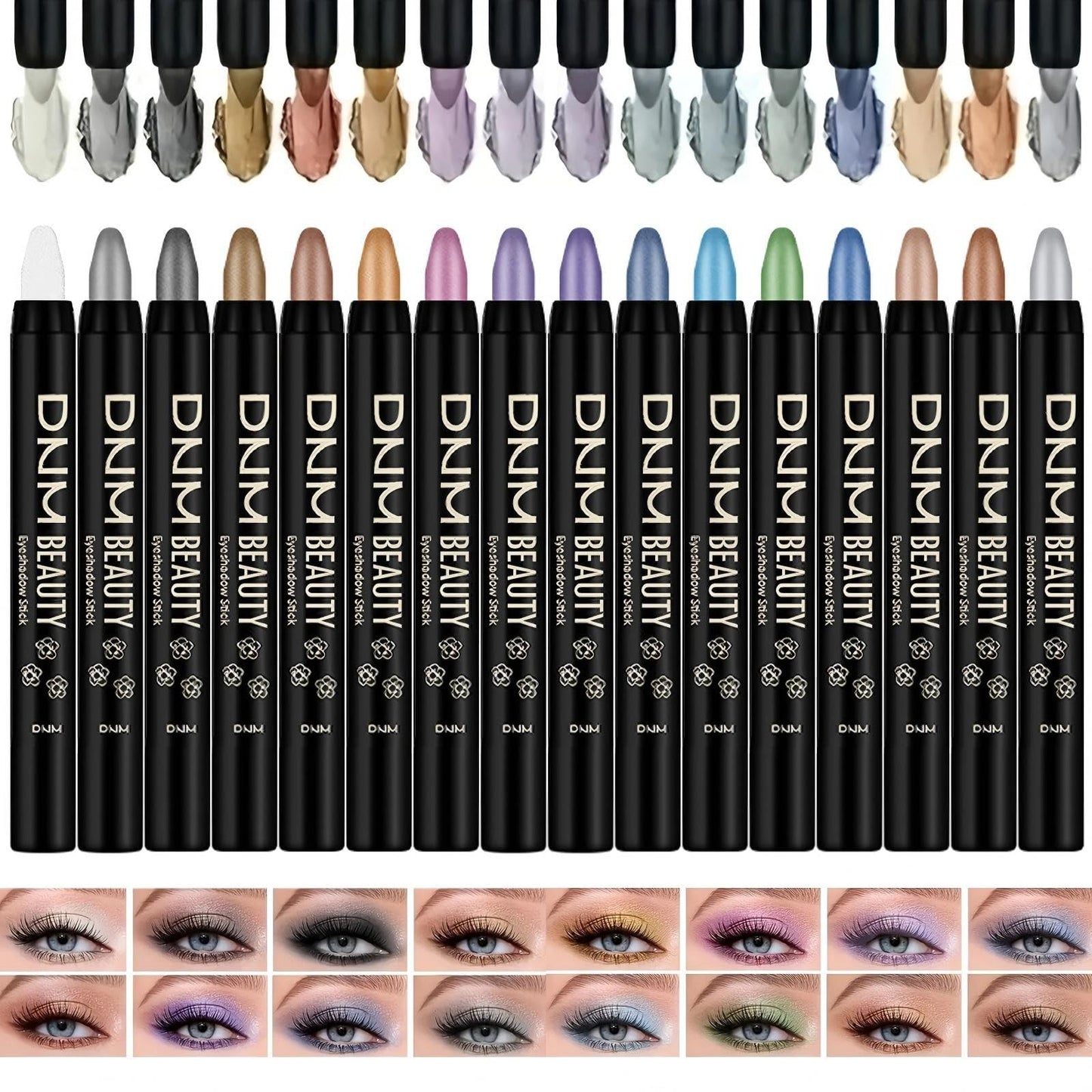 MooGlamor Colorful Shimmery Eye Shadow Stick Glittering Eye Shadow Sticks Set with Retractable and Waterproof Eyeshadow Pencil for Long-Lasting Makeup Eyeshadow (16 Pcs)