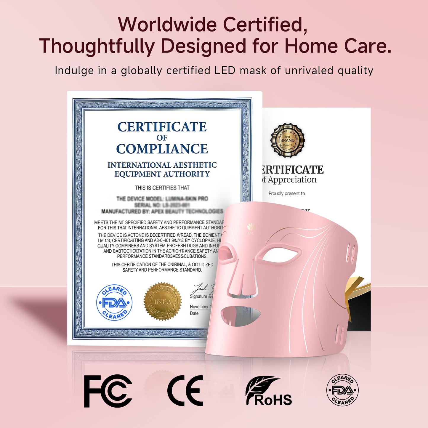 IUH Red Light Therapy for Face, 4 Modes Face Mask Light Therapy with 400 Beads, 850nm Infrared & Red Light Mask, 2000mAh Rechargeable Light Therapy Skin Care at Home&Travel Pink