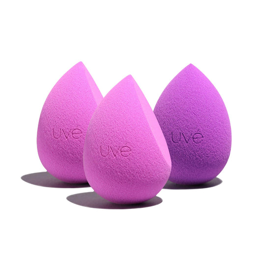UVé Makeup Sponge Set, Professional Blender with Super-Soft Latex-Free Foam for Liquid, Cream & Powder Foundation, Vegan, Cruelty-Free, Pack of 3 (2 Helio,1 Violet)