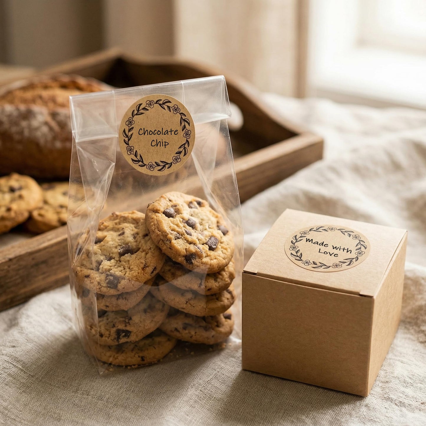 500PCS Kraft Paper Labels, 1.5" Round Floral Stickers for Packaging