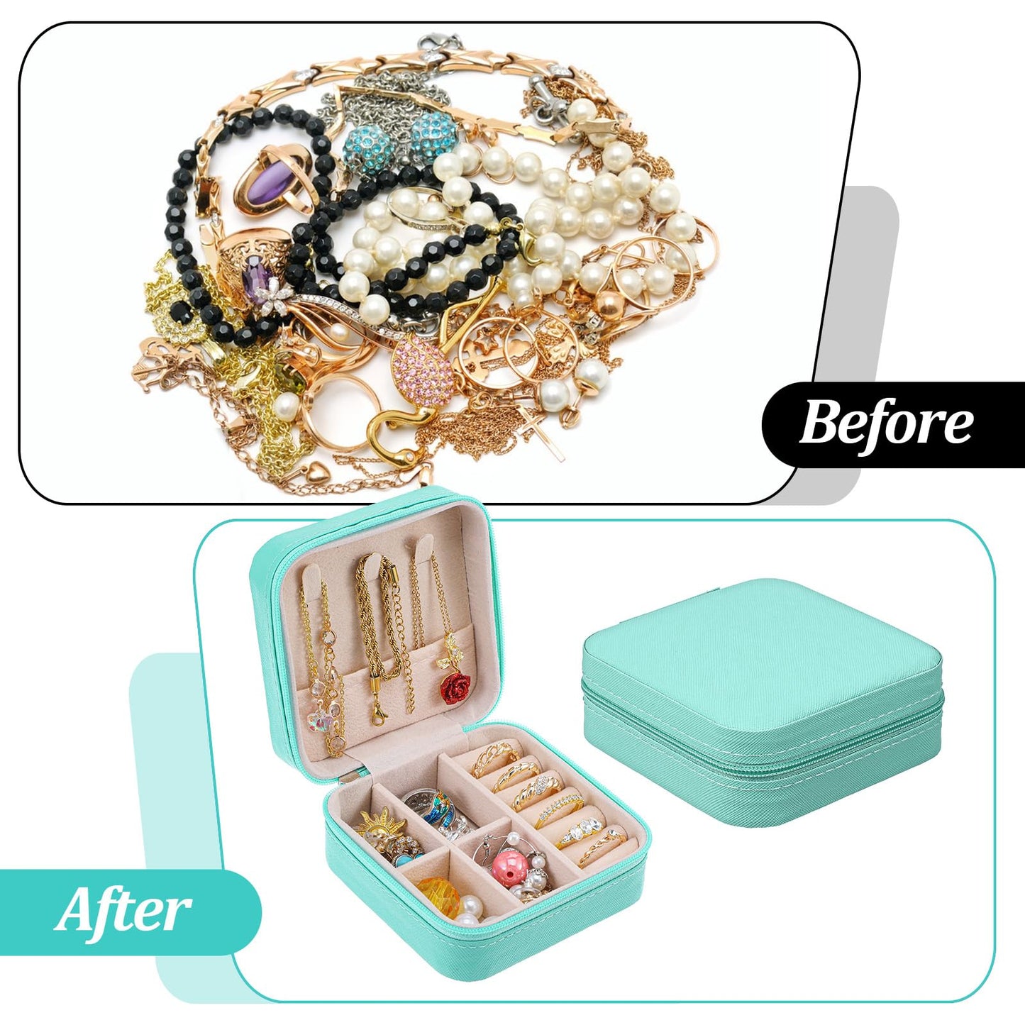 Xaajooio 12 Pcs Travel Jewelry Case, PU Leather Mini Jewelry Box Organizer, Portable Storage for Rings Earrings Necklace Bracelet, Bridesmaid Proposal Gift for Women Wedding, Blue